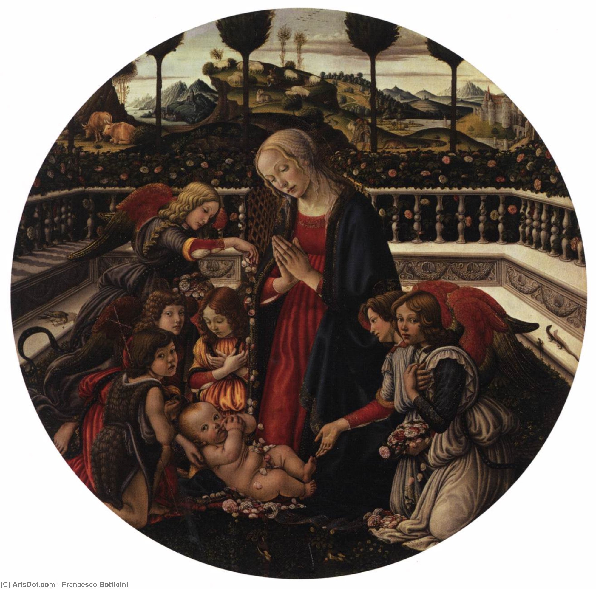 Order Paintings Reproductions Madonna with Child, St John the Baptist, and Angels, 1490 by Francesco Di Giovanni Botticini (1446-1498) | ArtsDot.com