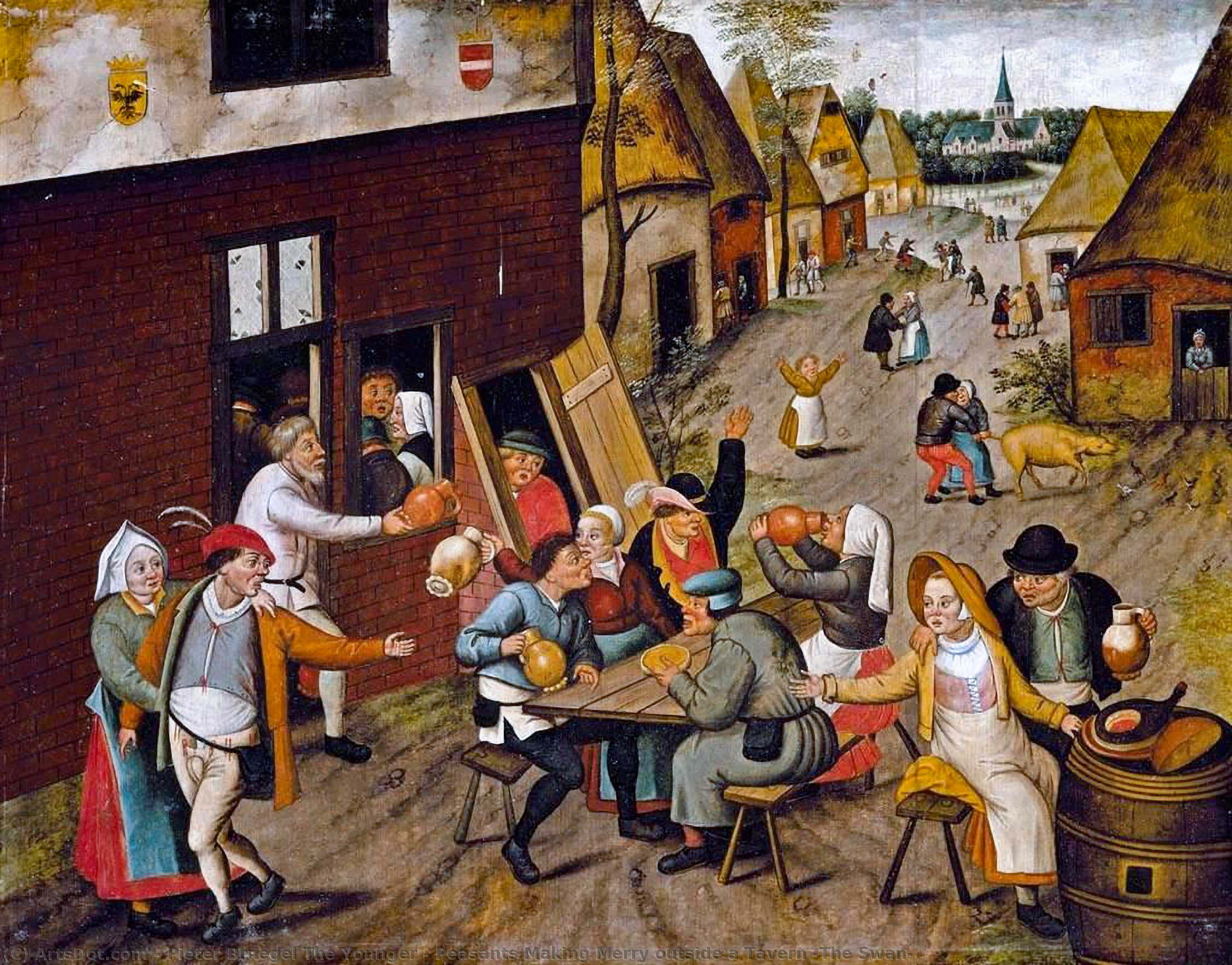 Buy Museum Art Reproductions Peasants Making Merry outside a Tavern `The Swan`, 1630 by Pieter Bruegel The Younger (1525-1569, Belgium) | ArtsDot.com