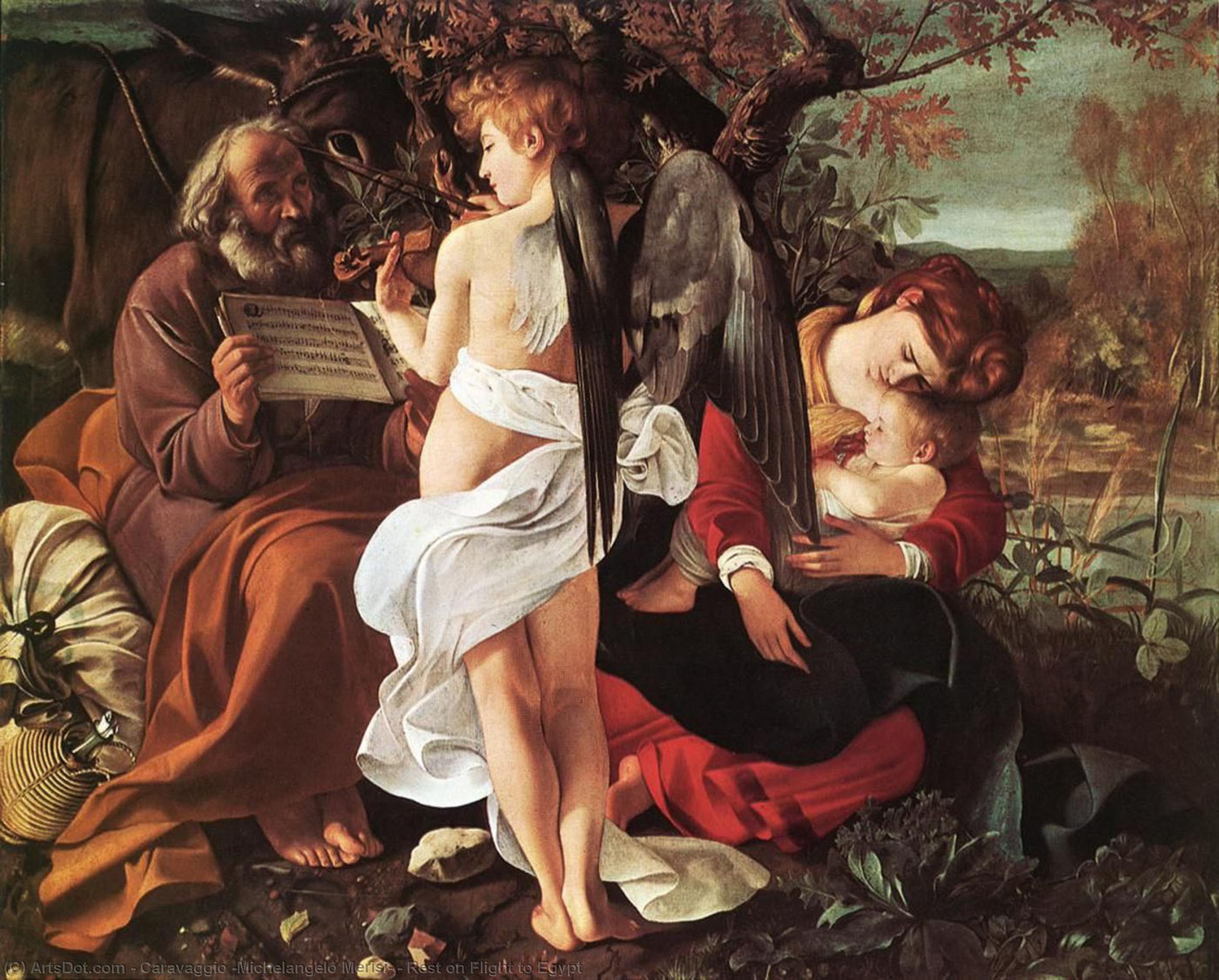 Order Art Reproductions Rest on Flight to Egypt, 1596 by Caravaggio (Michelangelo Merisi) (1571-1610, Spain) | ArtsDot.com