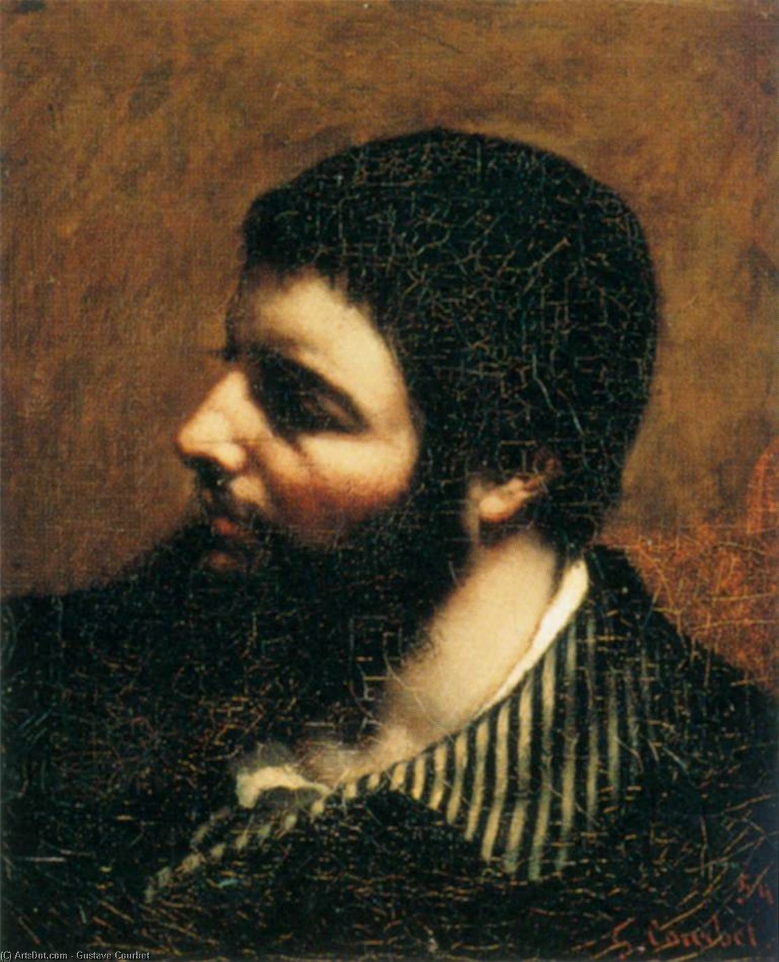 Order Artwork Replica Self-Portrait with Striped Collar, 1854 by Gustave Courbet (1819-1877, France) | ArtsDot.com
