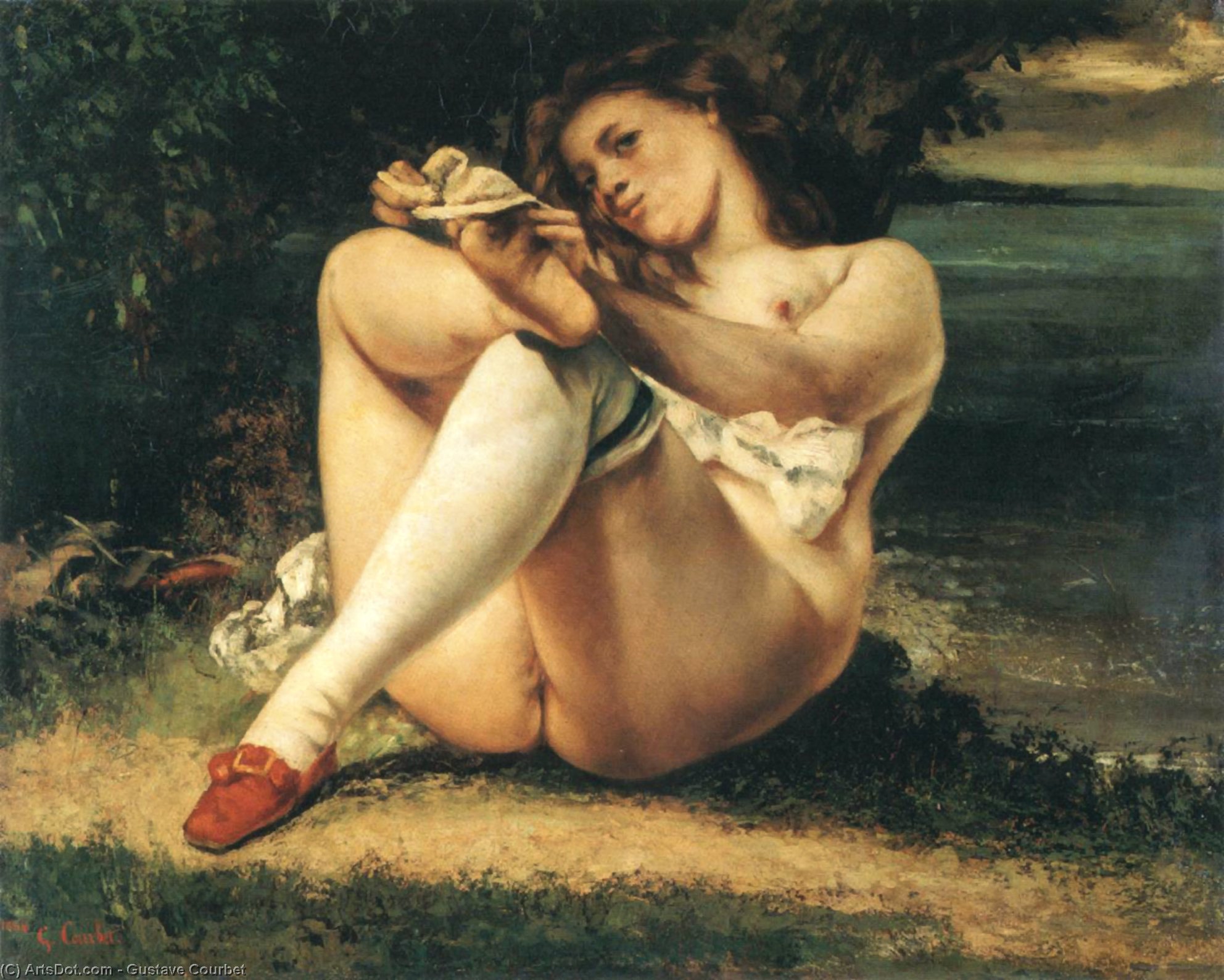 Ordinare Riproduzioni Di Belle Arti Donna con calze bianche, 1861 di Gustave Courbet (1819-1877, France) | ArtsDot.com