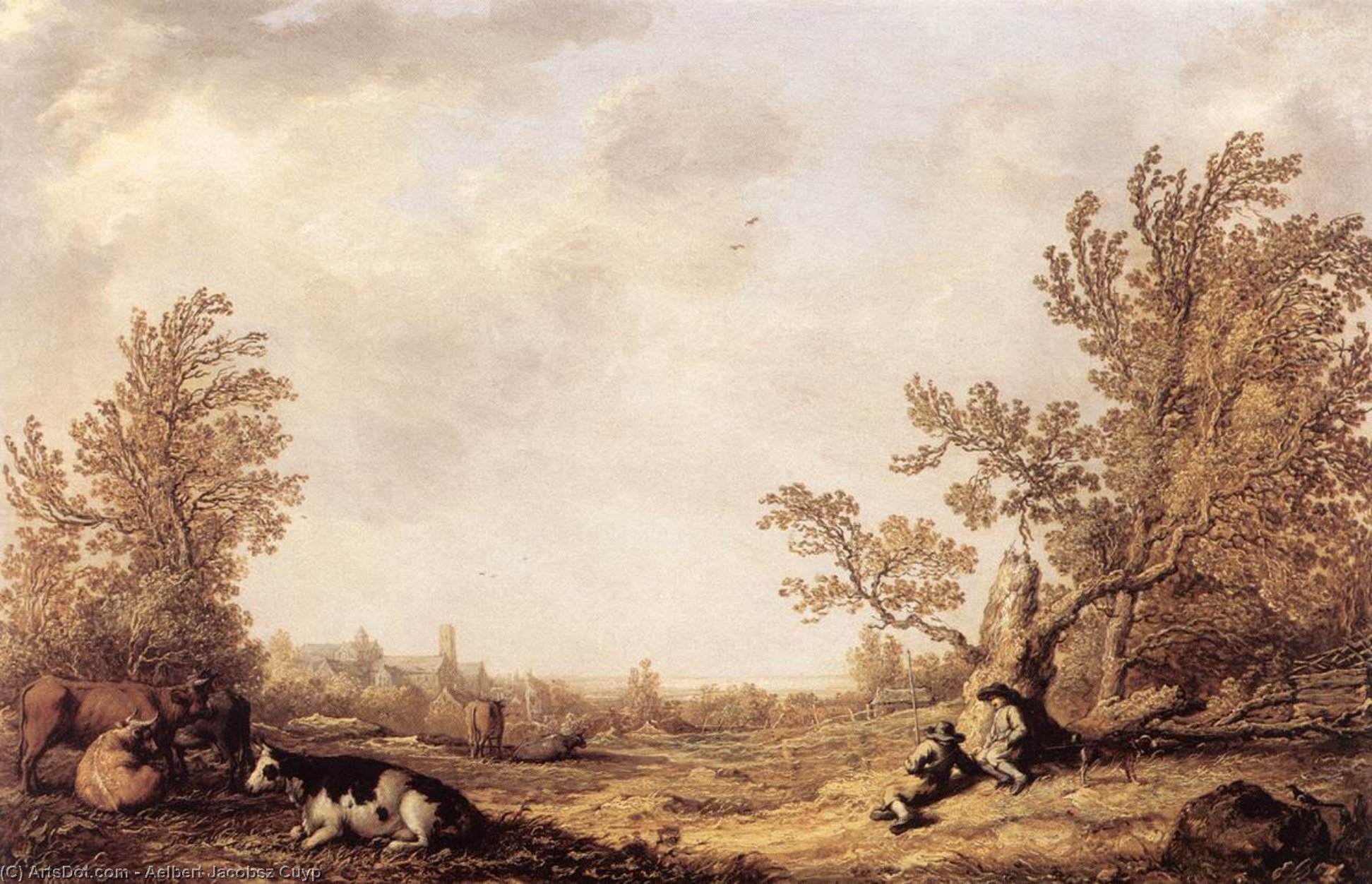 Order Oil Painting Replica Meadow with Cows and Herdsmen, 1641 by Aelbert Jacobsz Cuyp (1620-1695, Netherlands) | ArtsDot.com