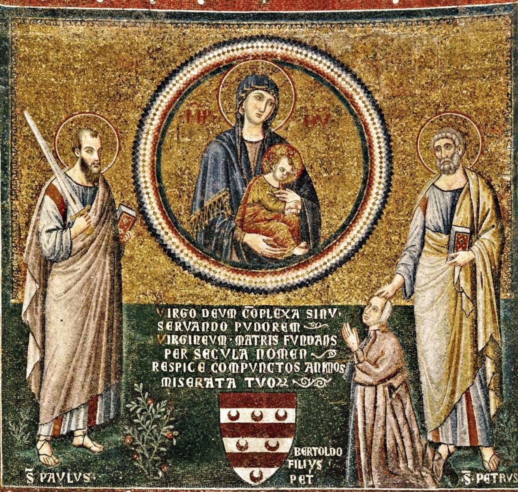 Order Oil Painting Replica Apse: St Peter Recommending Bertoldo Stefanschi to the Virgin, 1296 by Pietro Cavallini (1240-1330, Italy) | ArtsDot.com