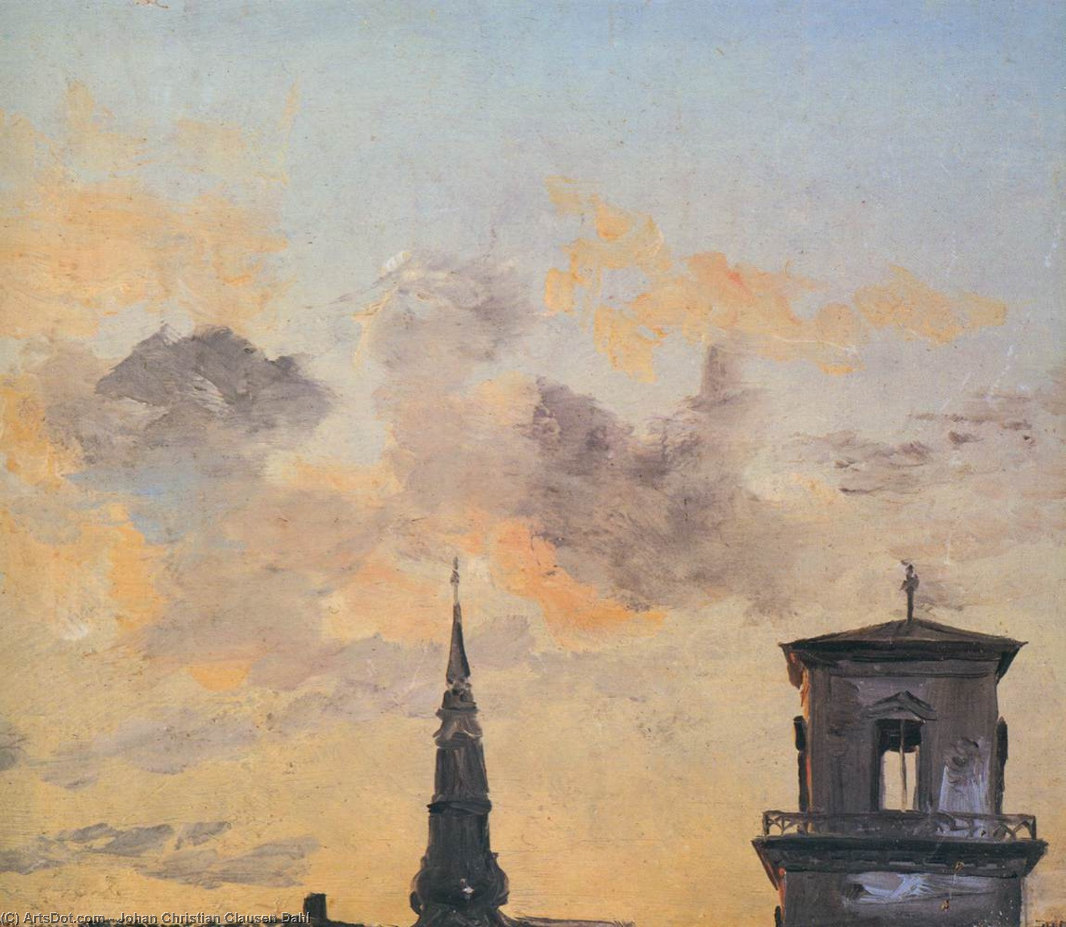 Buy Museum Art Reproductions Two Belfries at Sunset, Copenhagen, 1825 by Johan Christian Clausen Dahl (1788-1857, Norway) | ArtsDot.com