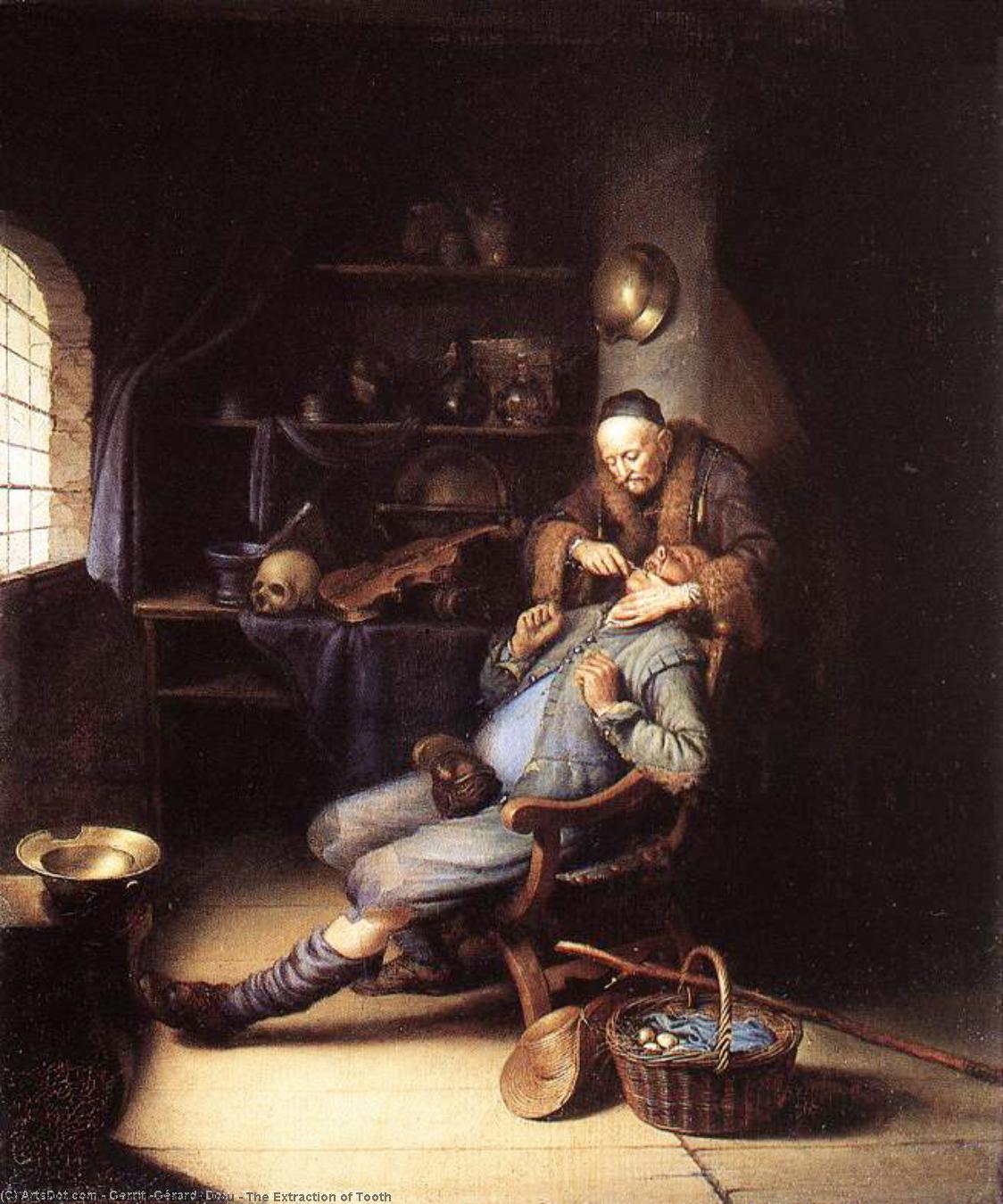 Order Paintings Reproductions The Extraction of Tooth, 1630 by Gerrit (Gérard) Dou (1613-1675, Netherlands) | ArtsDot.com