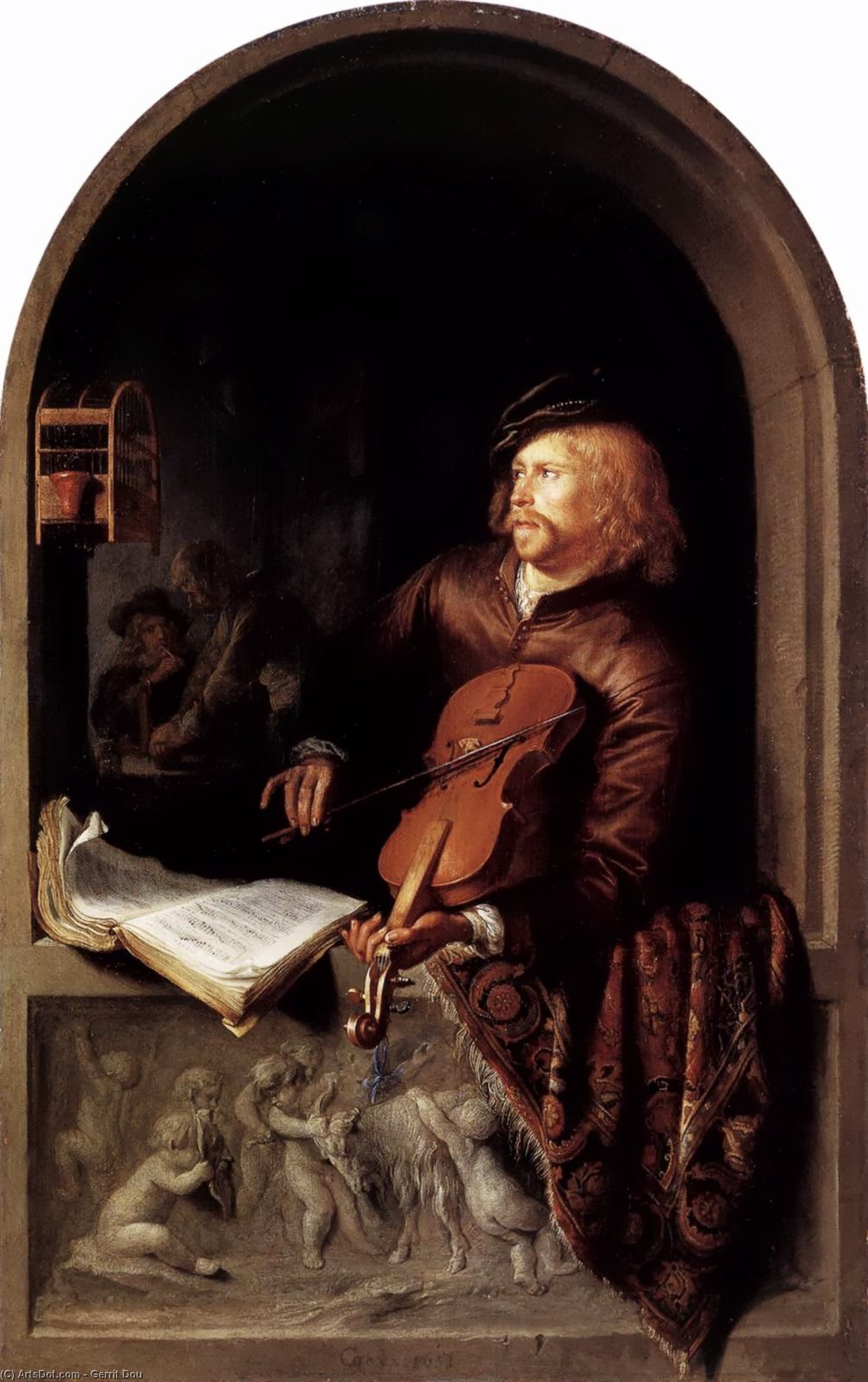 Compra Riproduzioni D'arte Del Museo Violon Player, 1653 di Gerrit (Gérard) Dou (1613-1675, Netherlands) | ArtsDot.com