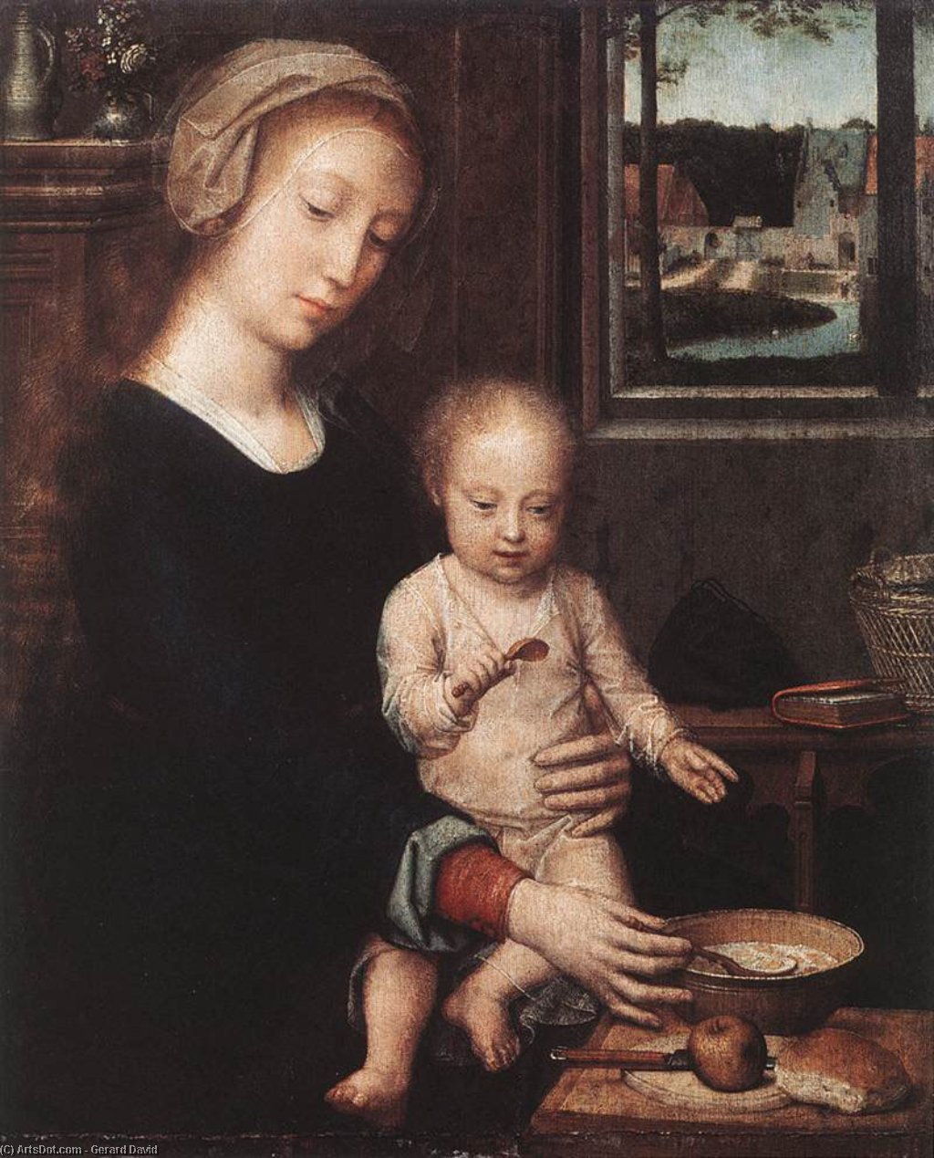 Order Art Reproductions Madonna and Child with the Milk Soup, 1520 by Gerard David (1450-1523, Netherlands) | ArtsDot.com