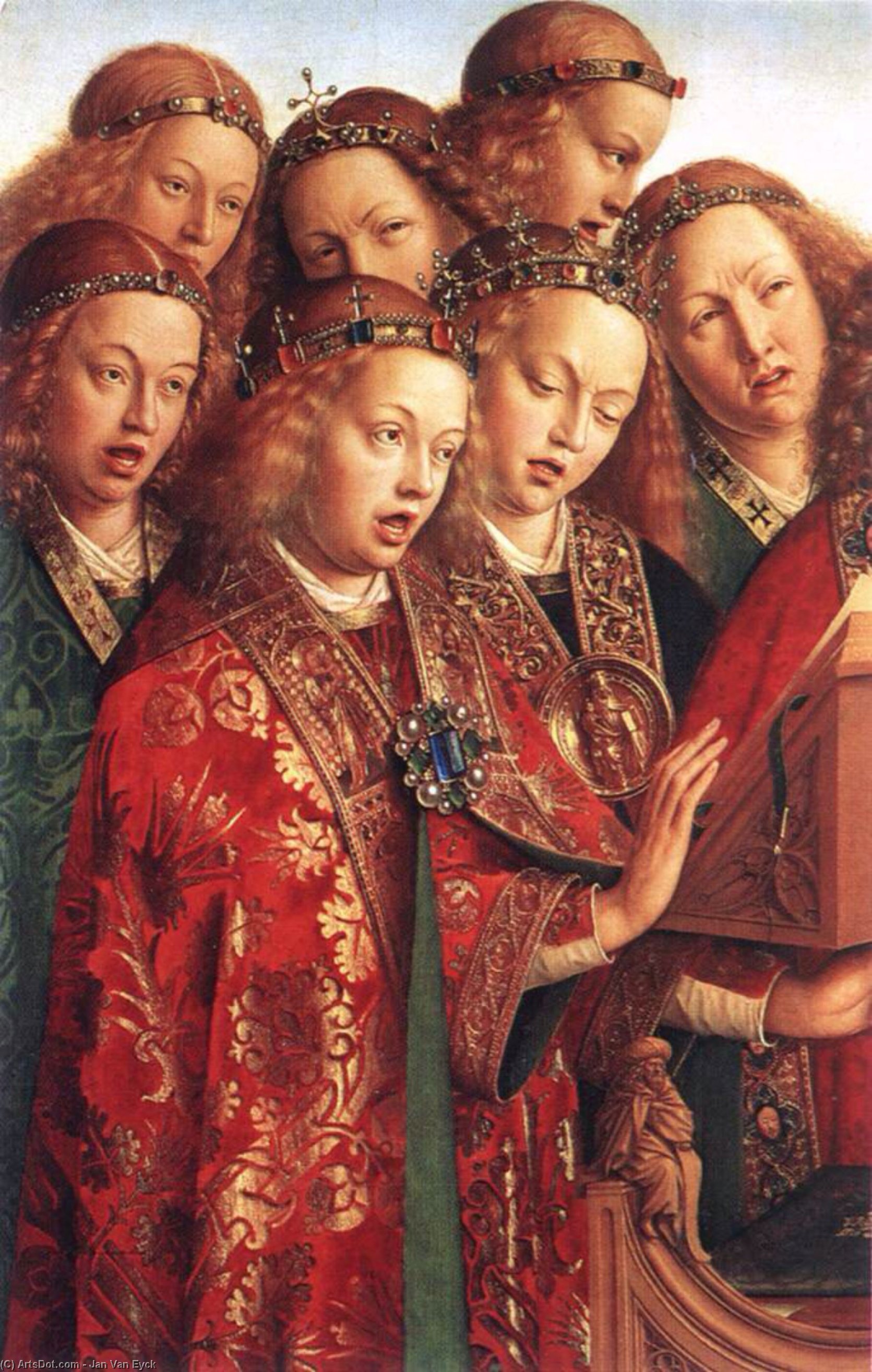 購入 美術館の複製、美術複製、絵画複製、美術館の品質プリント、美術品の複製、有名な絵画の複製、博物館の品質再現、キャンバスにアートプリント Ghent Altarpiece: 歌う天使(細部), 1427 バイ Jan Van Eyck (1390-1441, Netherlands) | ArtsDot.com