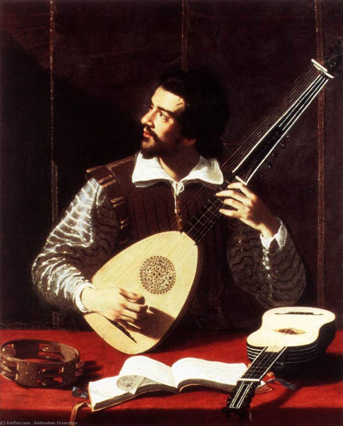 Order Oil Painting Replica The Theorbo Player, 1615 by Antiveduto Gramatica (1571-1626, Italy) | ArtsDot.com