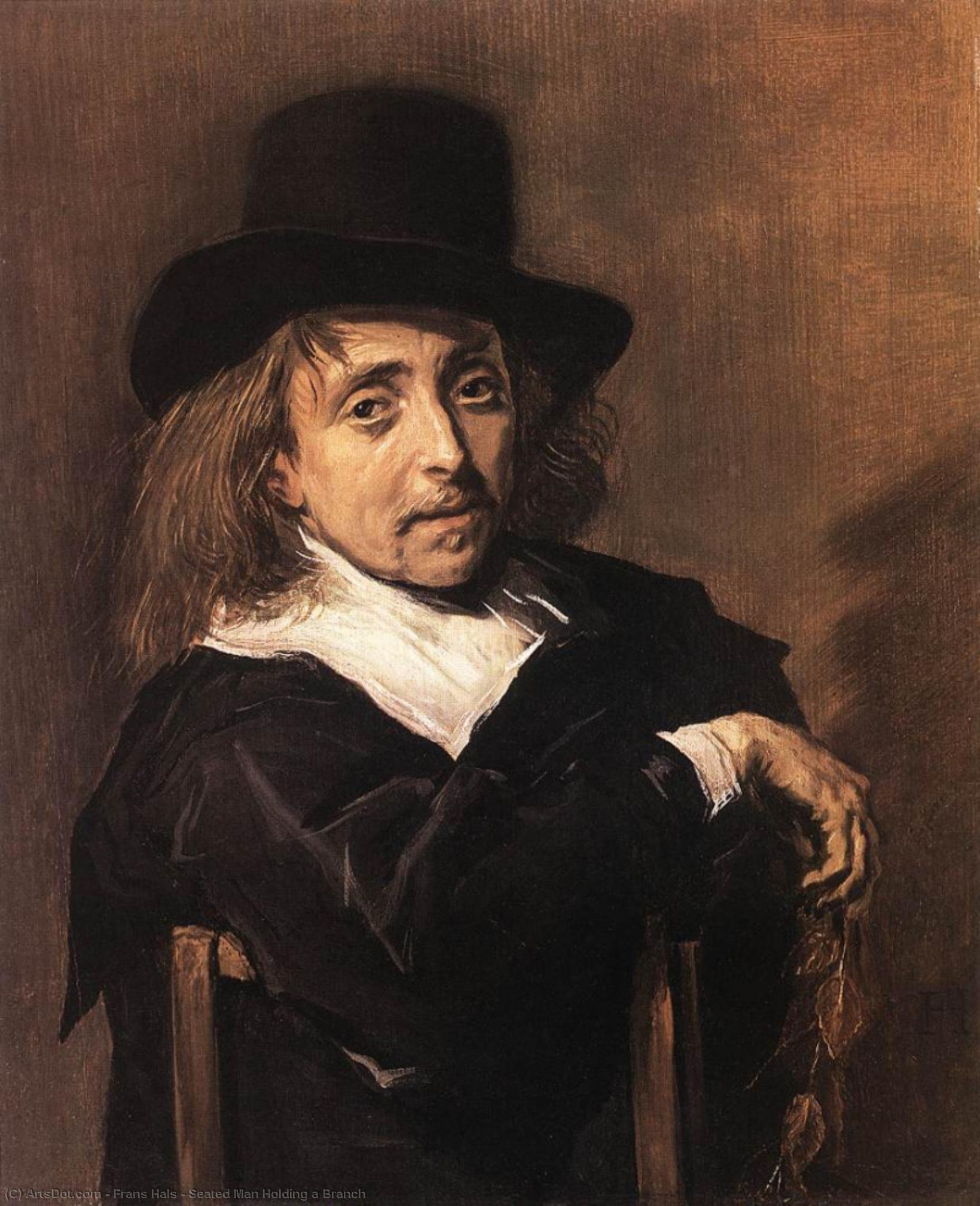 Compra Riproduzioni D'arte Del Museo Uomo seduto che tiene un ramo, 1645 di Frans Hals (1580-1666, Belgium) | ArtsDot.com