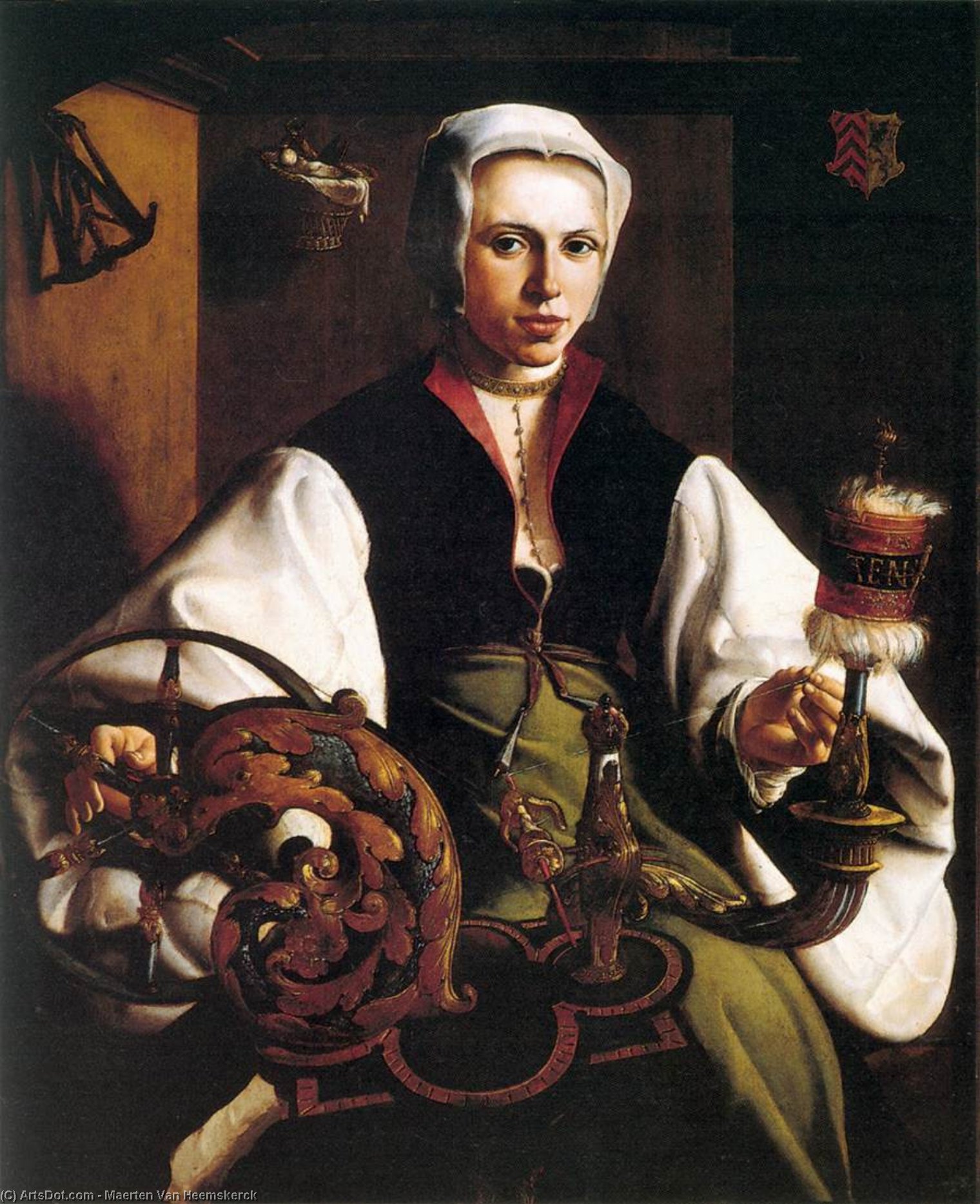 Order Oil Painting Replica Portrait of a Lady Spinning, 1531 by Maarten Van Heemskerck | ArtsDot.com