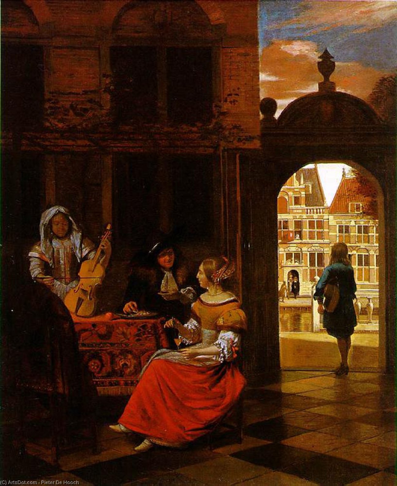 Order Paintings Reproductions Musical Party in a Courtyard, 1677 by Pieter De Hooch (1629-1694, Netherlands) | ArtsDot.com