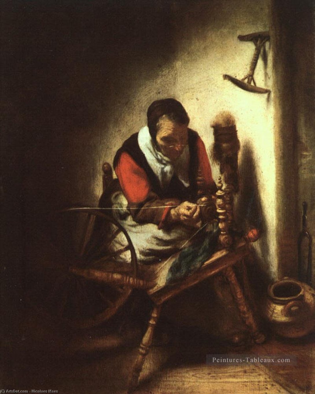Order Artwork Replica A Woman Spinning, 1655 by Nicolaes Maes (1634-1693, Netherlands) | ArtsDot.com