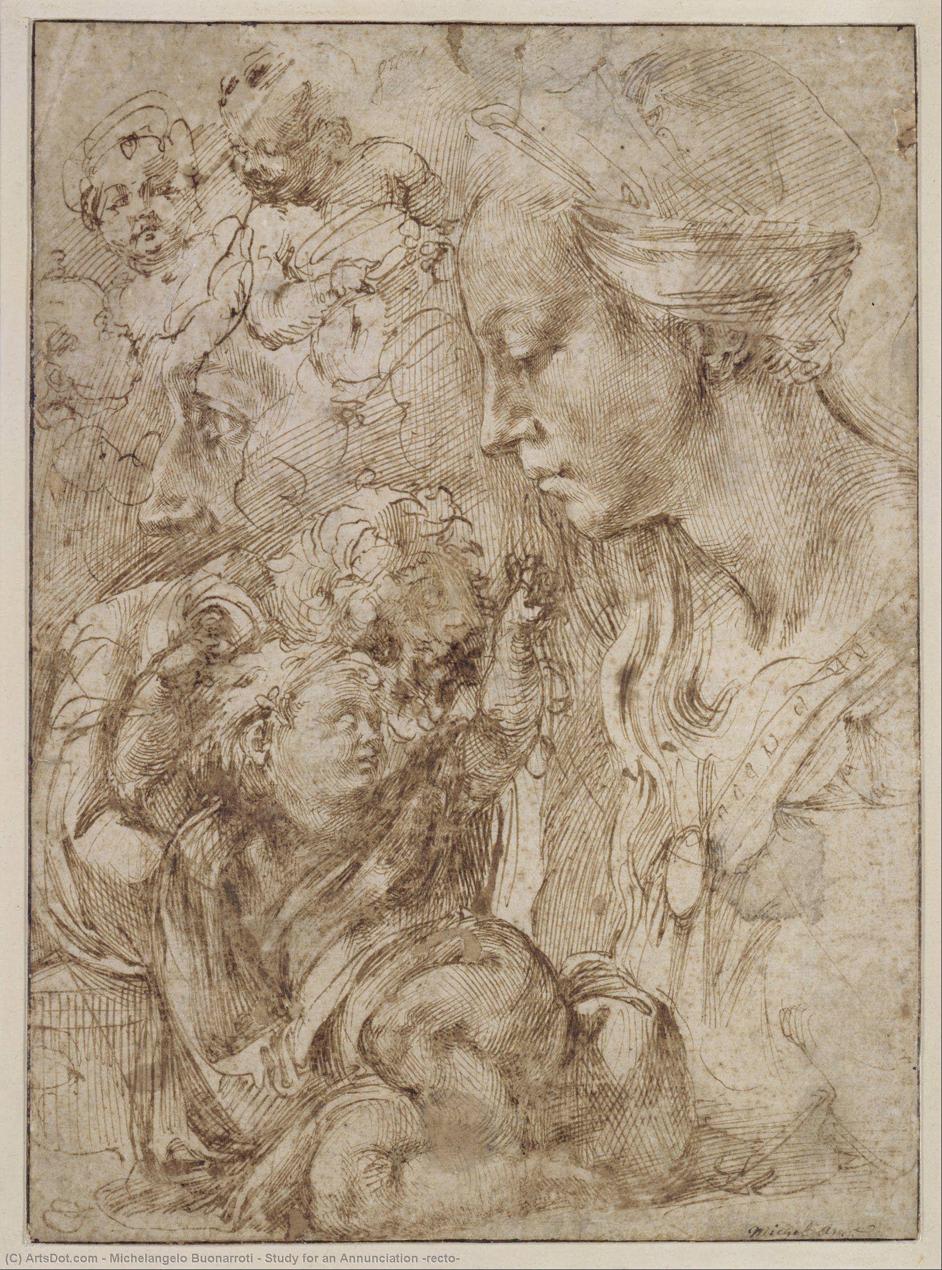 Buy Museum Art Reproductions Study for an Annunciation (recto), 1547 by Michelangelo Buonarroti (1475-1564, Italy) | ArtsDot.com