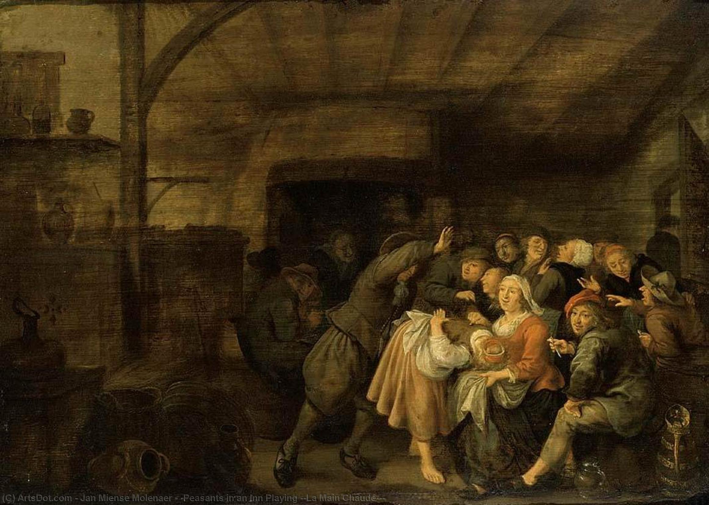 Order Oil Painting Replica `Peasants in an Inn Playing ``La Main Chaude``` by Jan Miense Molenaer (1610-1668, Netherlands) | ArtsDot.com