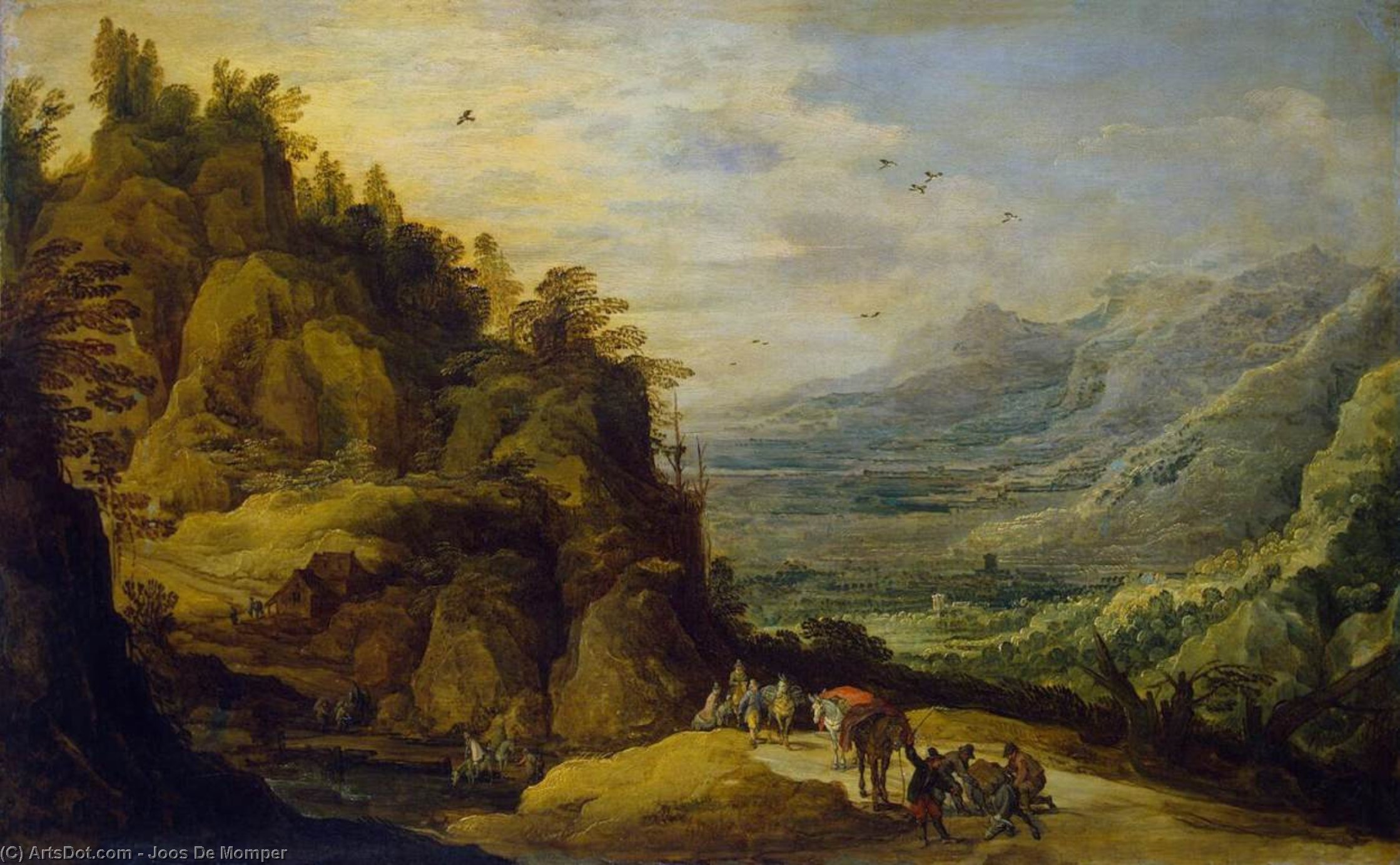 Order Paintings Reproductions Mountainous Landscape with Figures and a Donkey, 1630 by Joos De Momper (1564-1635, Belgium) | ArtsDot.com