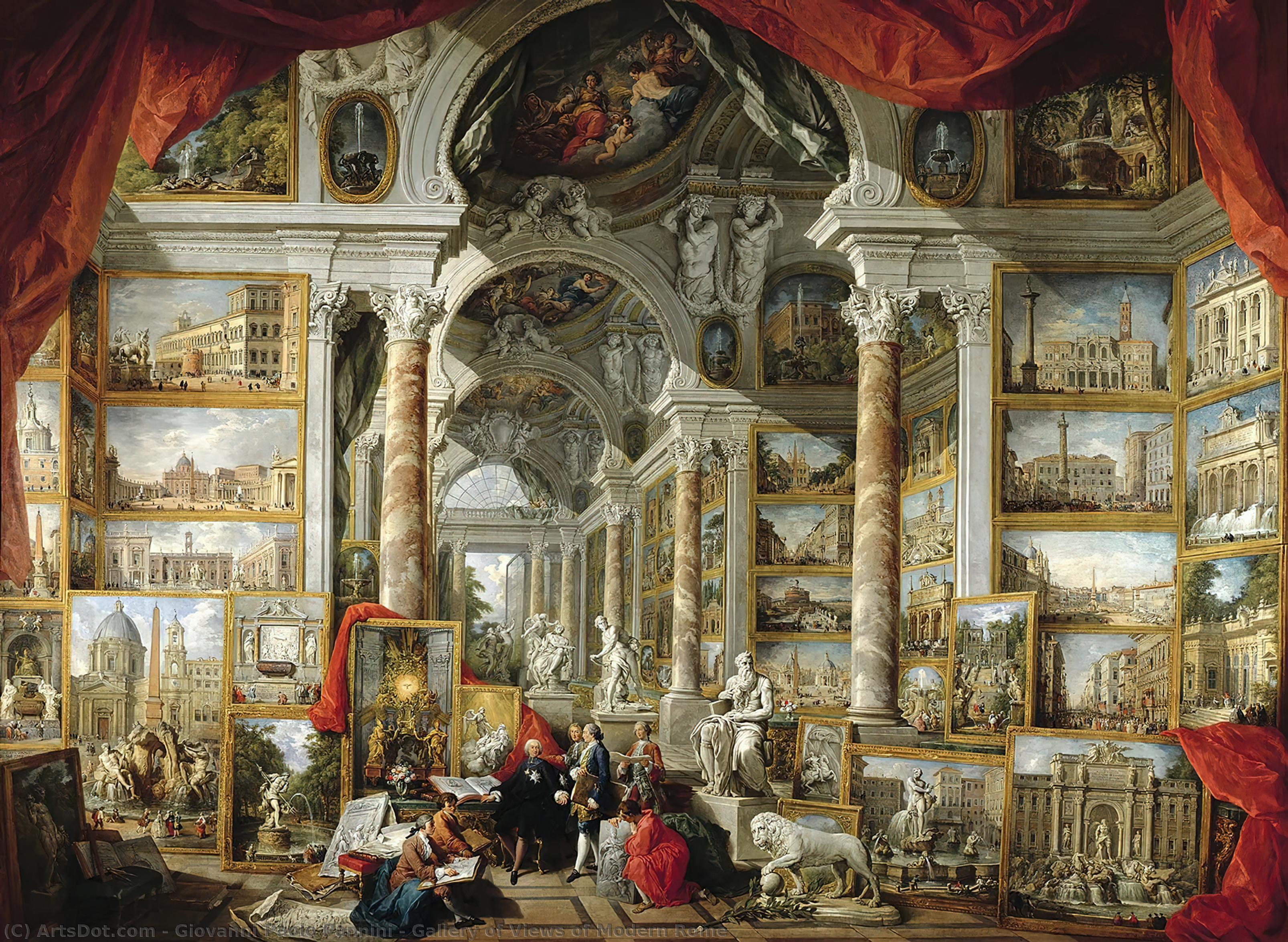 Order Oil Painting Replica Gallery of Views of Modern Rome, 1759 by Giovanni Paolo Pannini (1691-1765, Italy) | ArtsDot.com