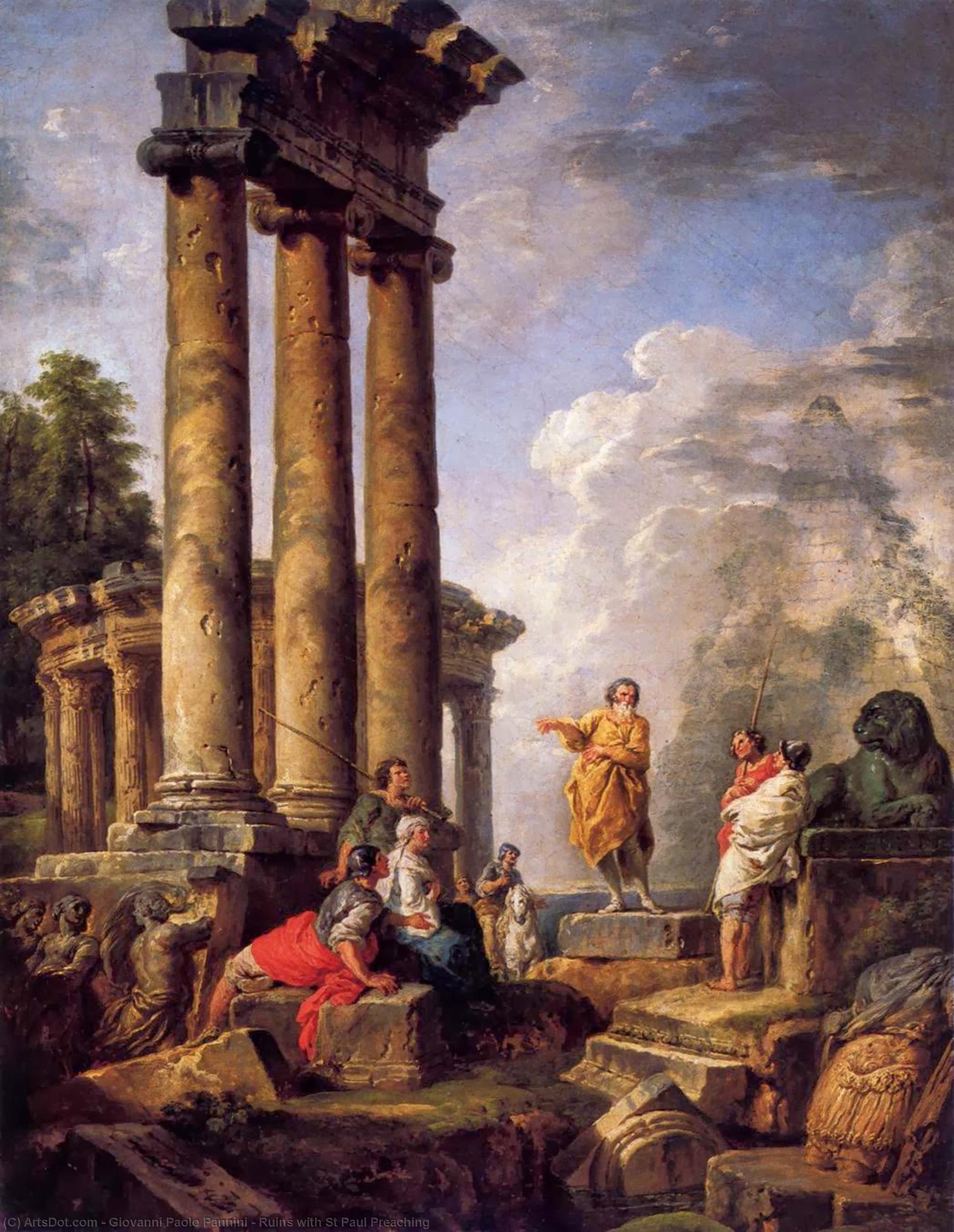 Buy Museum Art Reproductions Ruins with St Paul Preaching, 1735 by Giovanni Paolo Pannini (1691-1765, Italy) | ArtsDot.com