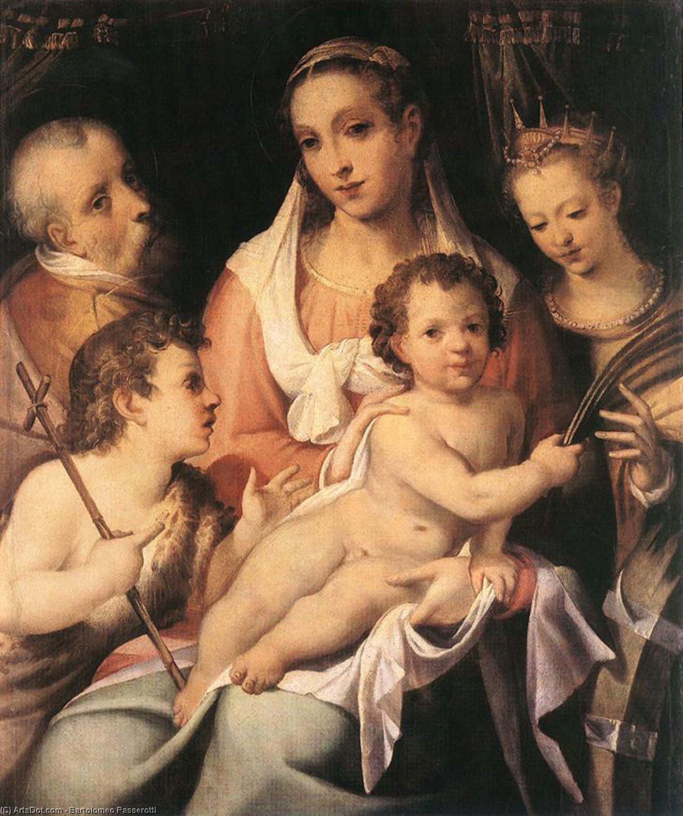 Buy Museum Art Reproductions Holy Family with the Infant St John the Baptist and St Catherine of Alexandria by Bartolomeo Passarotti | ArtsDot.com
