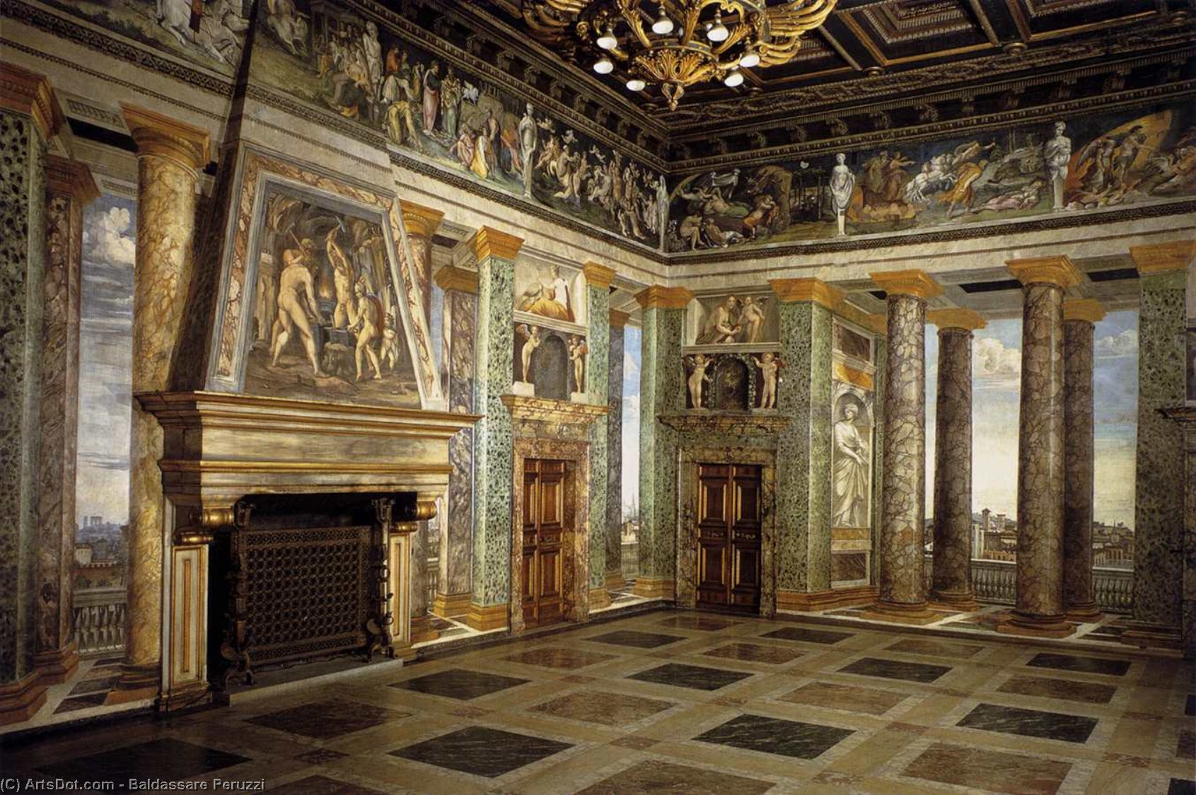 Compra Riproduzioni D'arte Del Museo Vista prospettiva della Sala delle Prospettive, 1515 di Baldassare Peruzzi (1481-1537, Italy) | ArtsDot.com