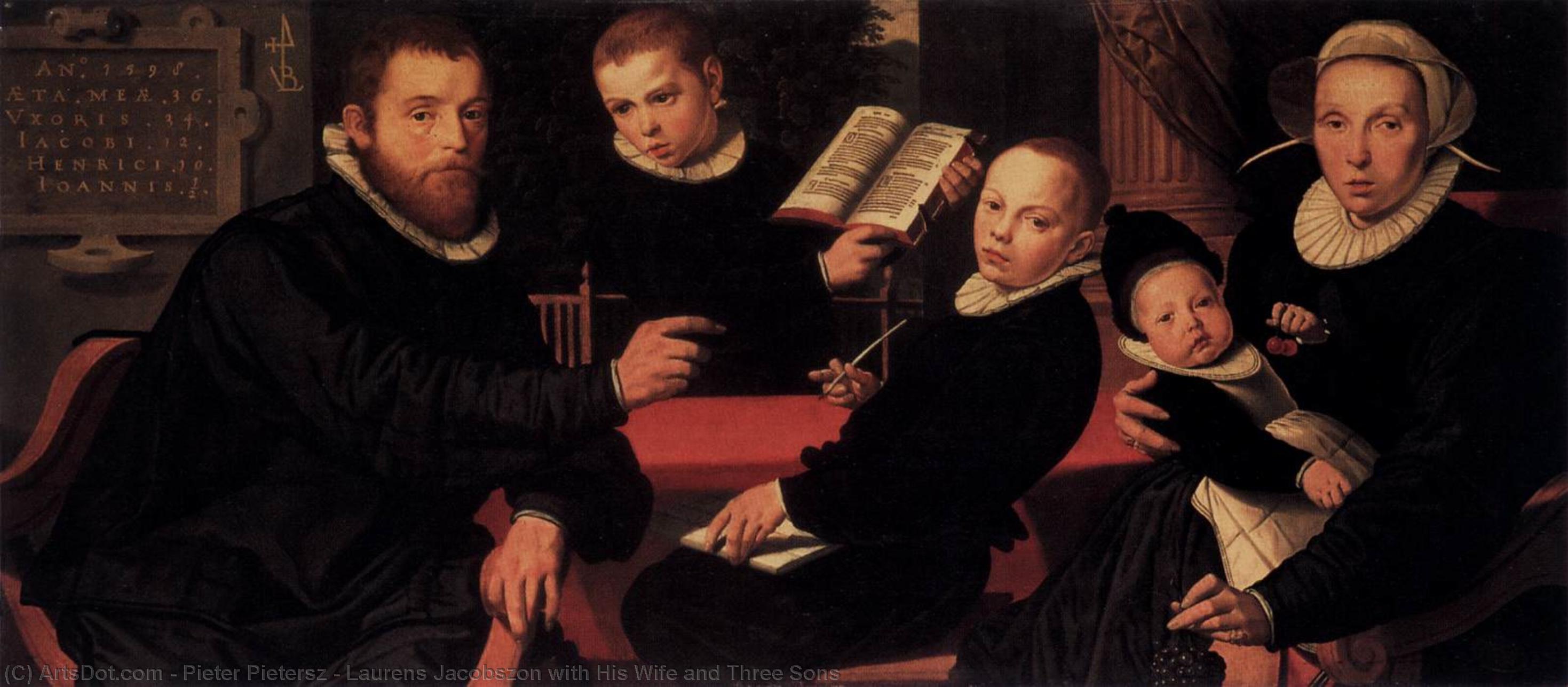 Buy Museum Art Reproductions Laurens Jacobszon with His Wife and Three Sons, 1598 by Pieter Pietersz (1540-1603, Belgium) | ArtsDot.com