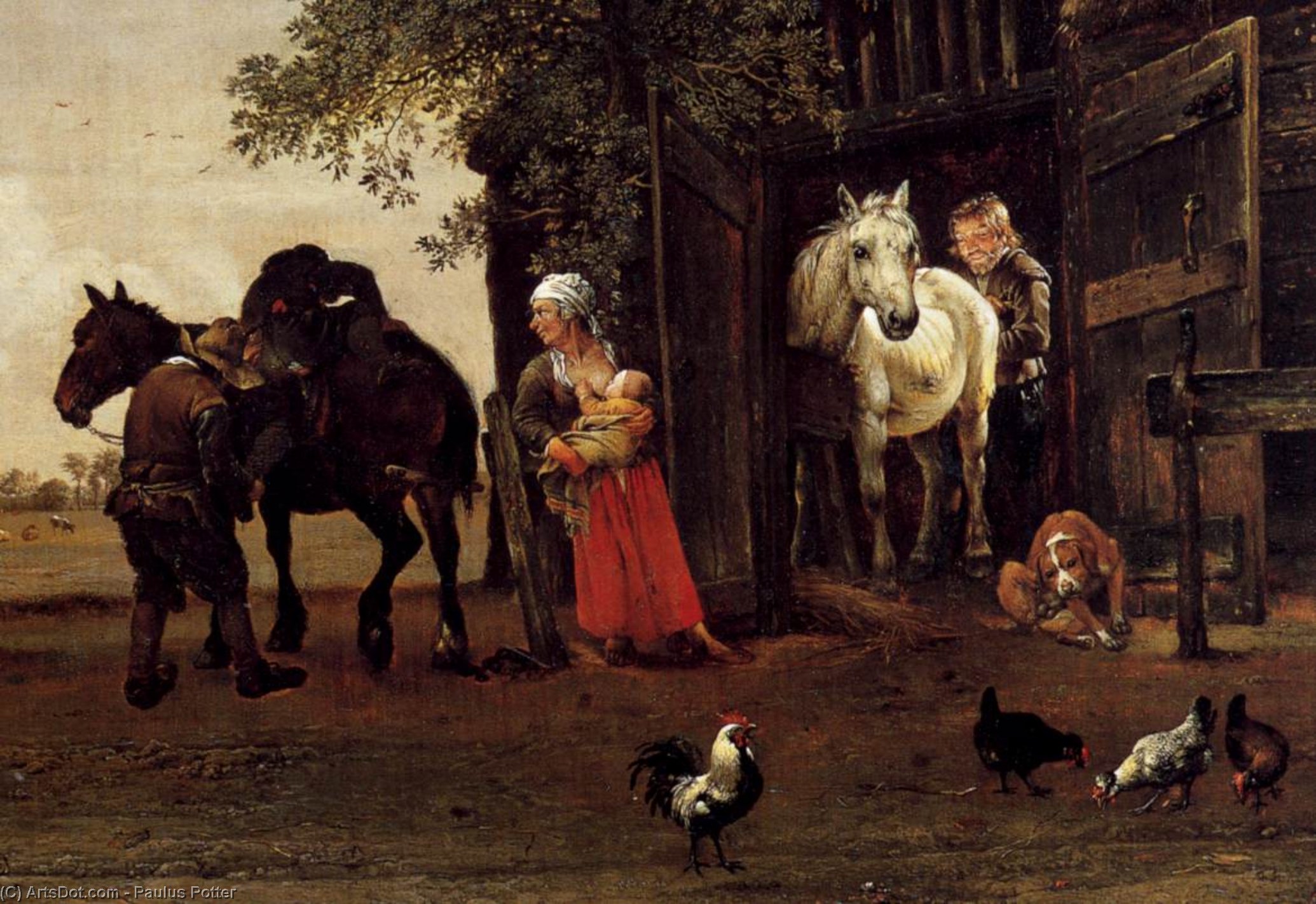 Order Artwork Replica Figures with Horses by a Stable (detail), 1647 by Paulus Potter (1625-1654, Netherlands) | ArtsDot.com