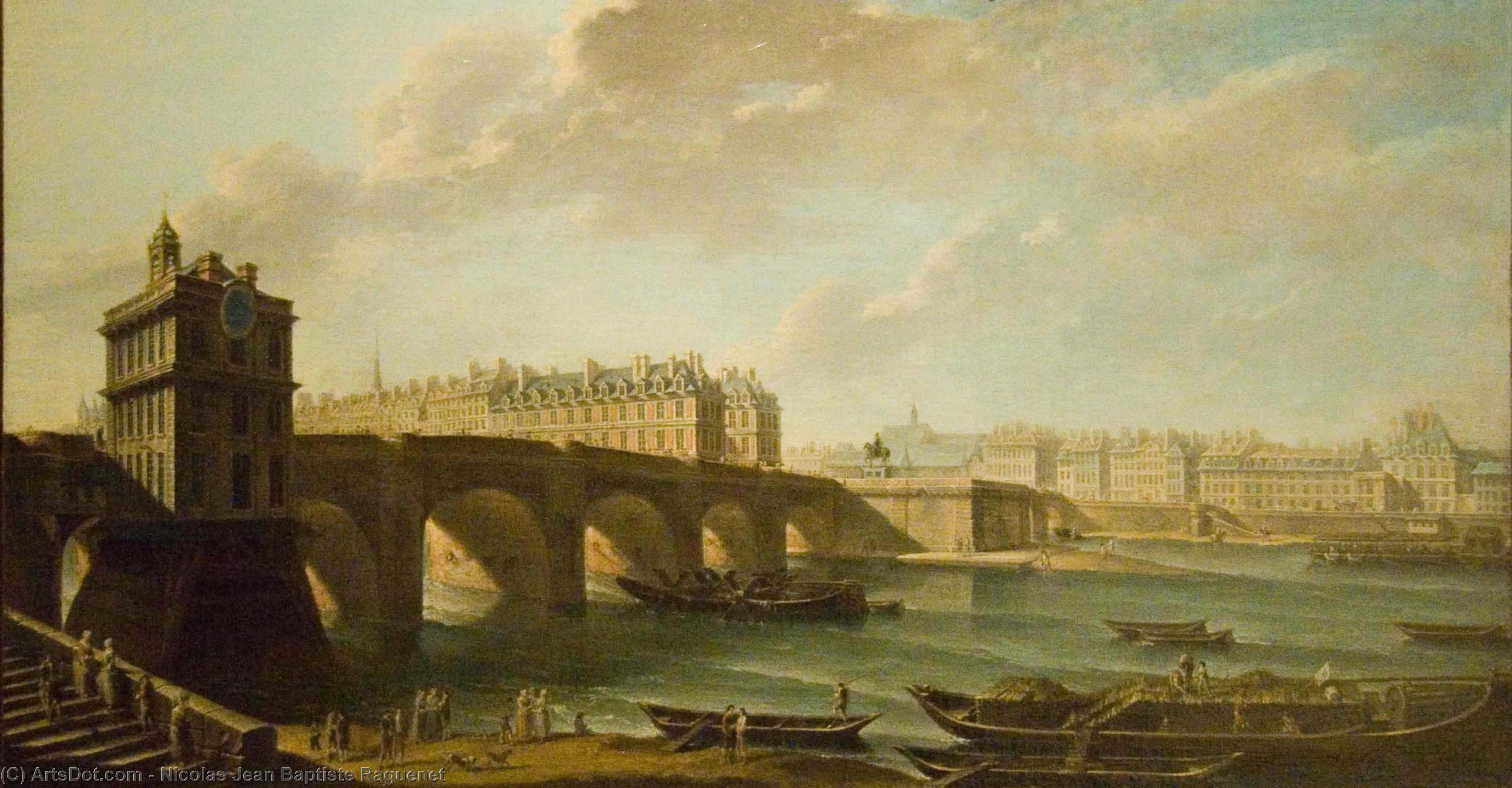 Order Oil Painting Replica The Pont Neuf and the Samaritaine by Nicolas Jean Baptiste Raguenet (1715-1793, France) | ArtsDot.com
