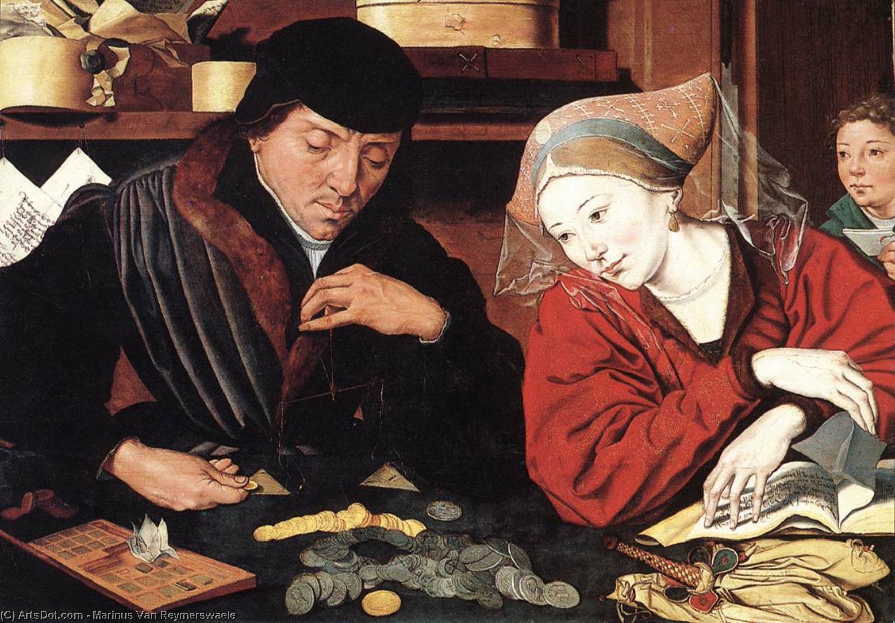 Order Oil Painting Replica The Banker and His Wife by Marinus Van Reymerswaele (1490-1546, Netherlands) | ArtsDot.com