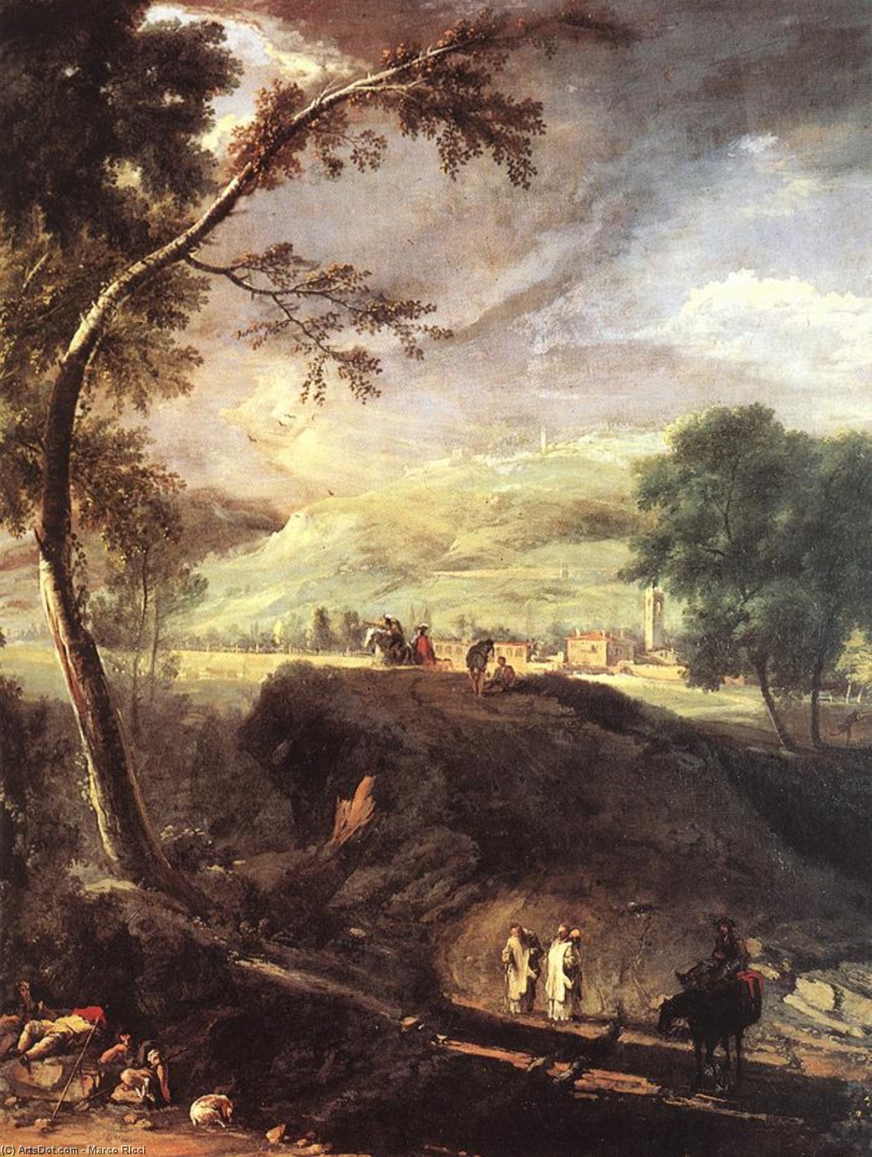 Buy Museum Art Reproductions Landscape with River and Figures (detail), 1720 by Marco Ricci (1676-1730, Italy) | ArtsDot.com