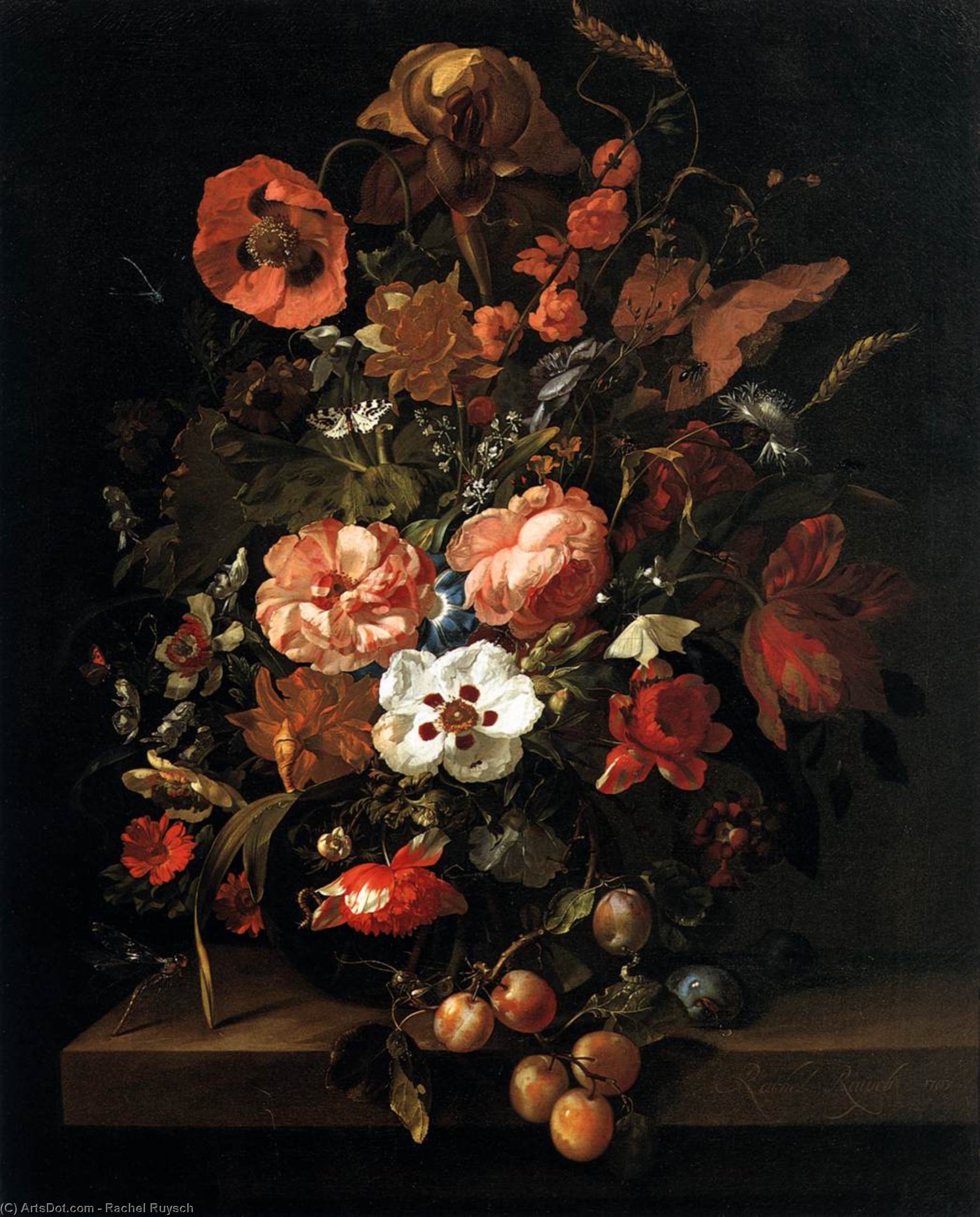 Order Paintings Reproductions Bouquet in a Glass Vase, 1703 by Rachel Ruysch (1664-1750, Netherlands) | ArtsDot.com