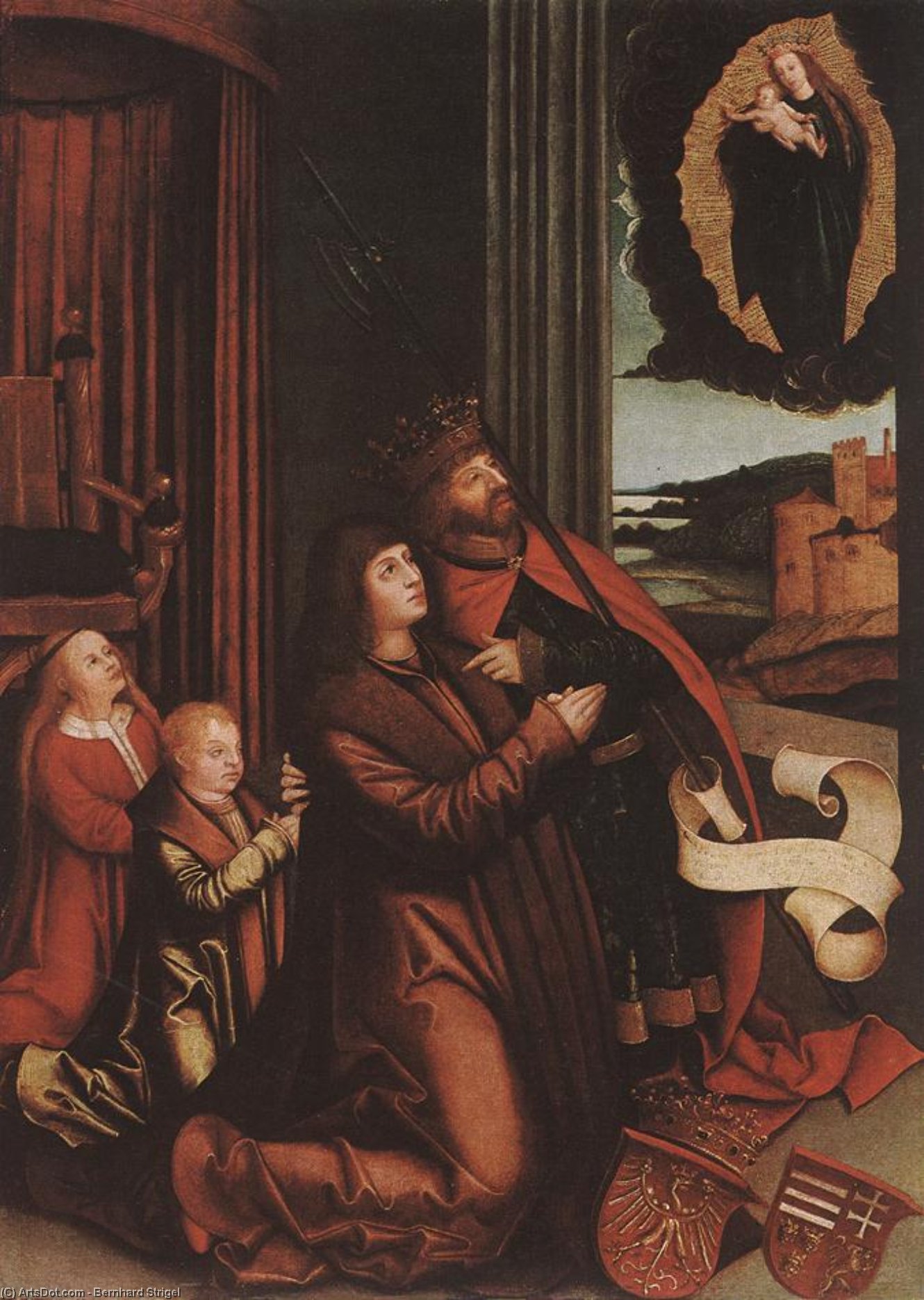 Order Oil Painting Replica St Ladislas Presents Wladislav II and his Sons to the Virgin, 1511 by Bernhard Strigel (1461-1528, Germany) | ArtsDot.com