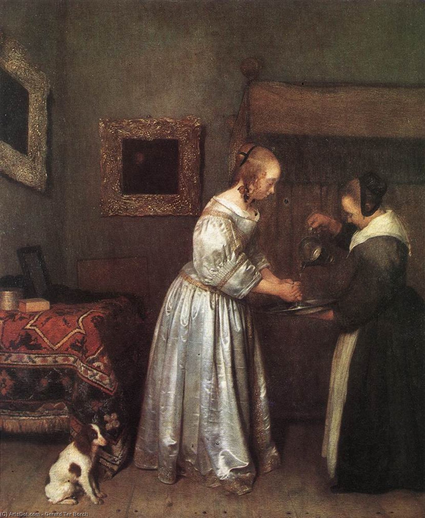 Order Oil Painting Replica Woman Washing Hands, 1655 by Gerard Ter Borch (1617-1681, Netherlands) | ArtsDot.com