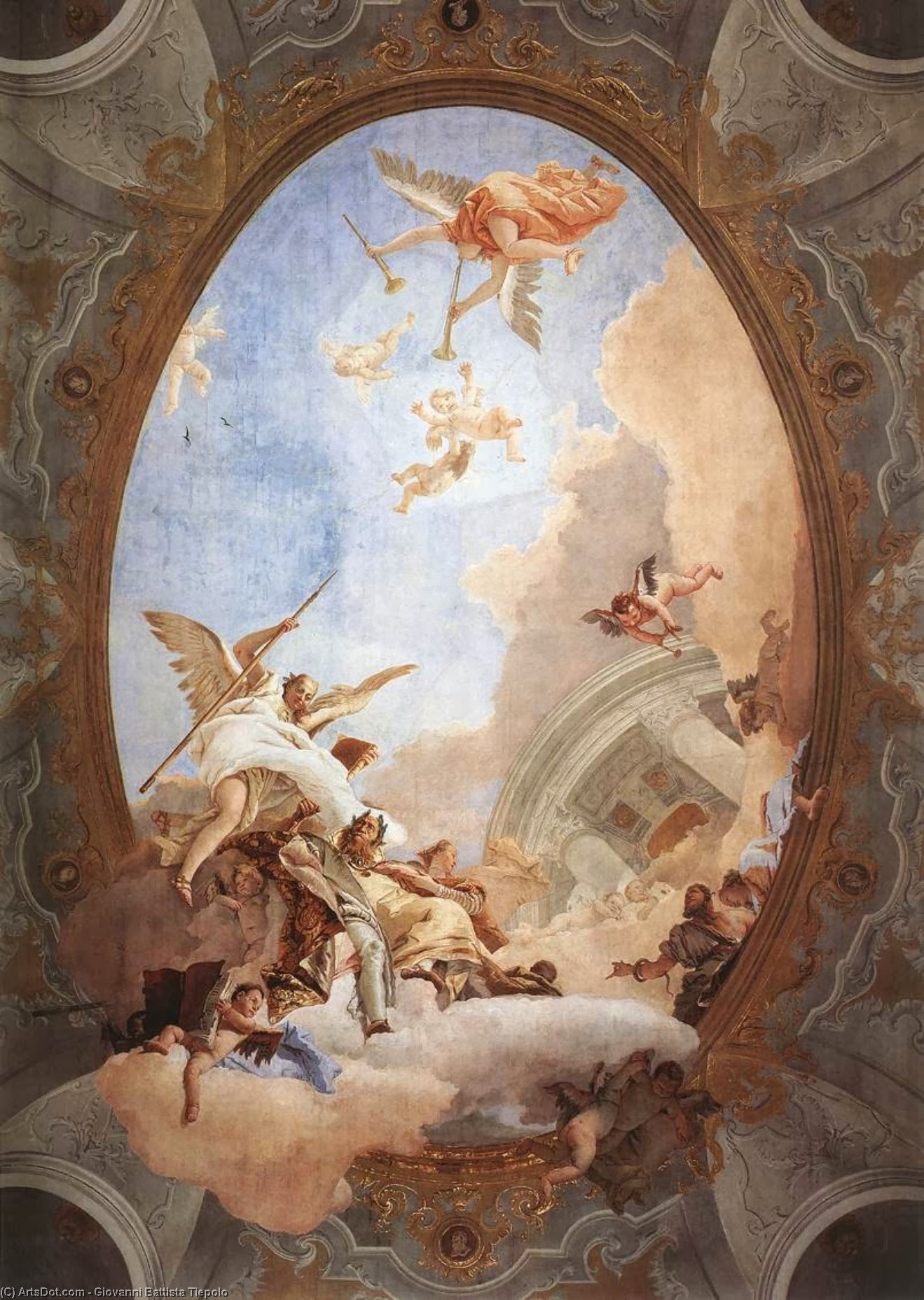 Order Oil Painting Replica Allegory of Merit Accompanied by Nobility and Virtue, 1757 by Giovanni Battista Tiepolo (2007-1770, Italy) | ArtsDot.com