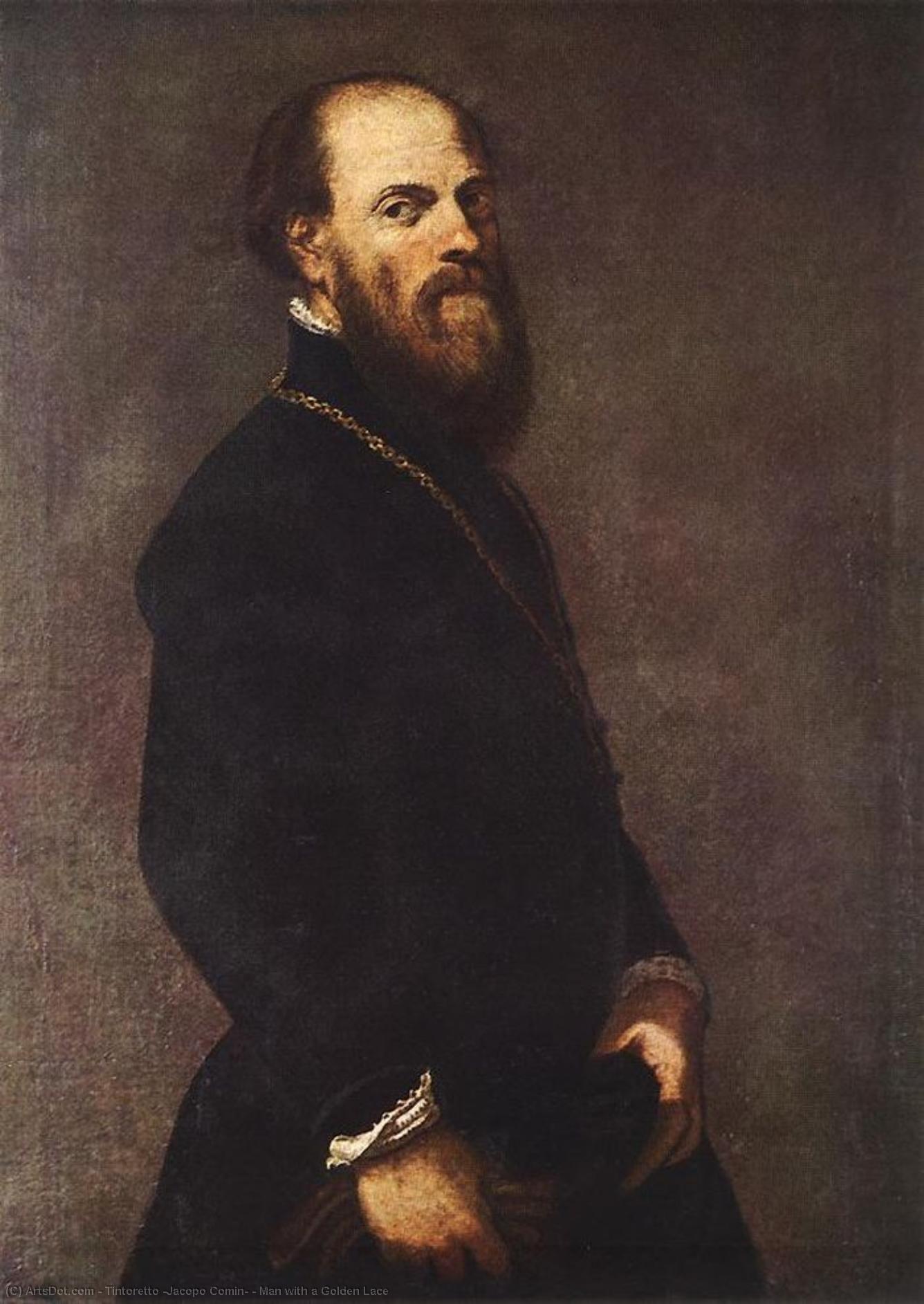 Buy Museum Art Reproductions Man with a Golden Lace, 1550 by Tintoretto (Jacopo Comin) (1518-1594, Italy) | ArtsDot.com