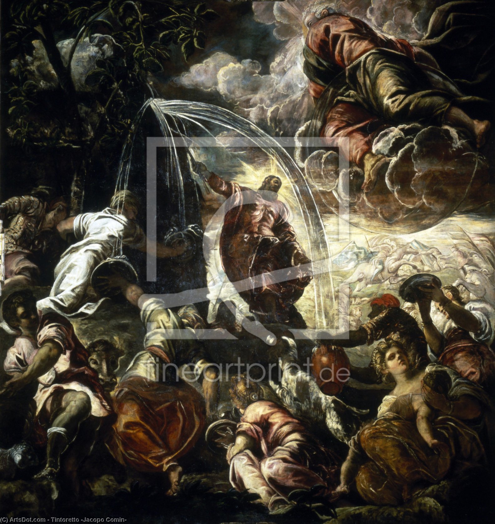 順序 油絵 モース デッサン 岩から水, 1577 バイ Tintoretto (Jacopo Comin) (1518-1594, Italy) | ArtsDot.com
