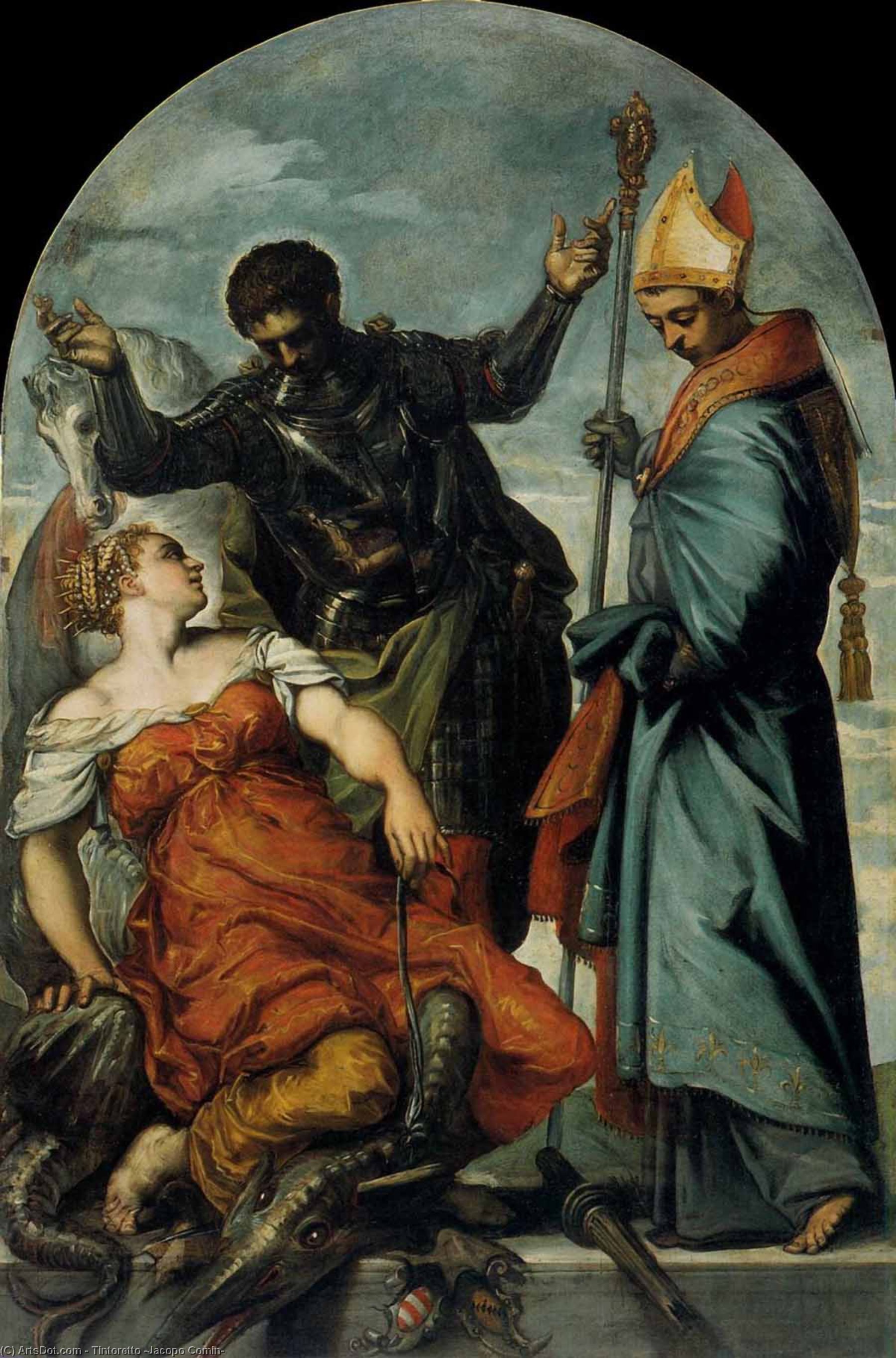Order Paintings Reproductions St Louis, St George, and the Princess, 1553 by Tintoretto (Jacopo Comin) (1518-1594, Italy) | ArtsDot.com