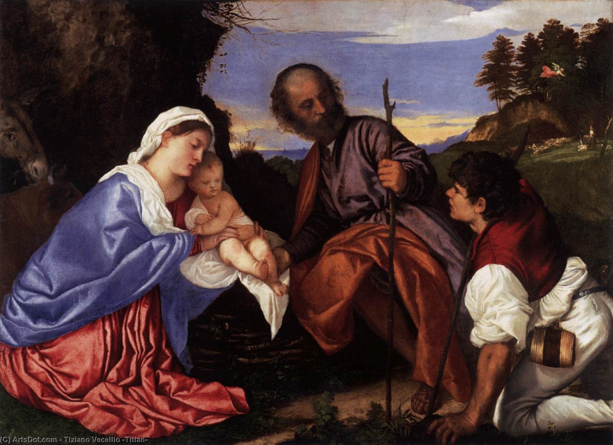 Order Oil Painting Replica The Holy Family with a Shepherd, 1510 by Tiziano Vecellio (Titian) (1490-1576, Italy) | ArtsDot.com