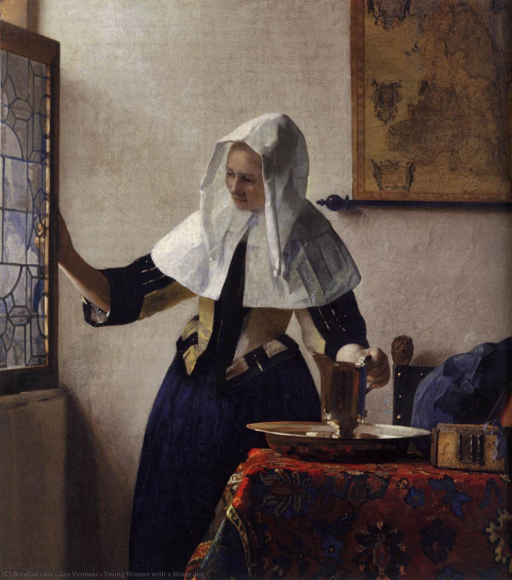 Order Paintings Reproductions Young Woman with a Water Jug, 1660 by Johannes Vermeer (1632-1675, Netherlands) | ArtsDot.com