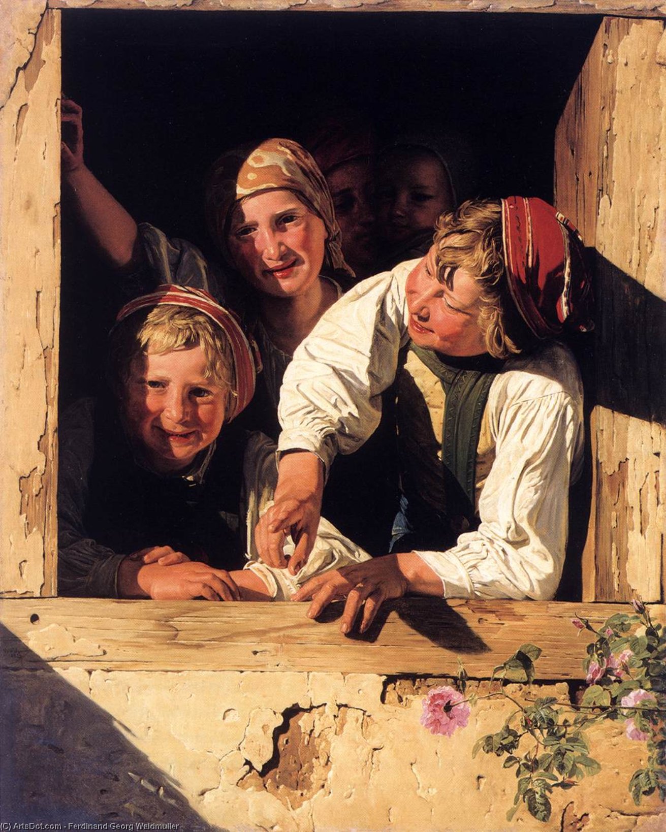 Order Paintings Reproductions Children at the Window, 1853 by Ferdinand Georg Waldmuller (1793-1865, Austria) | ArtsDot.com