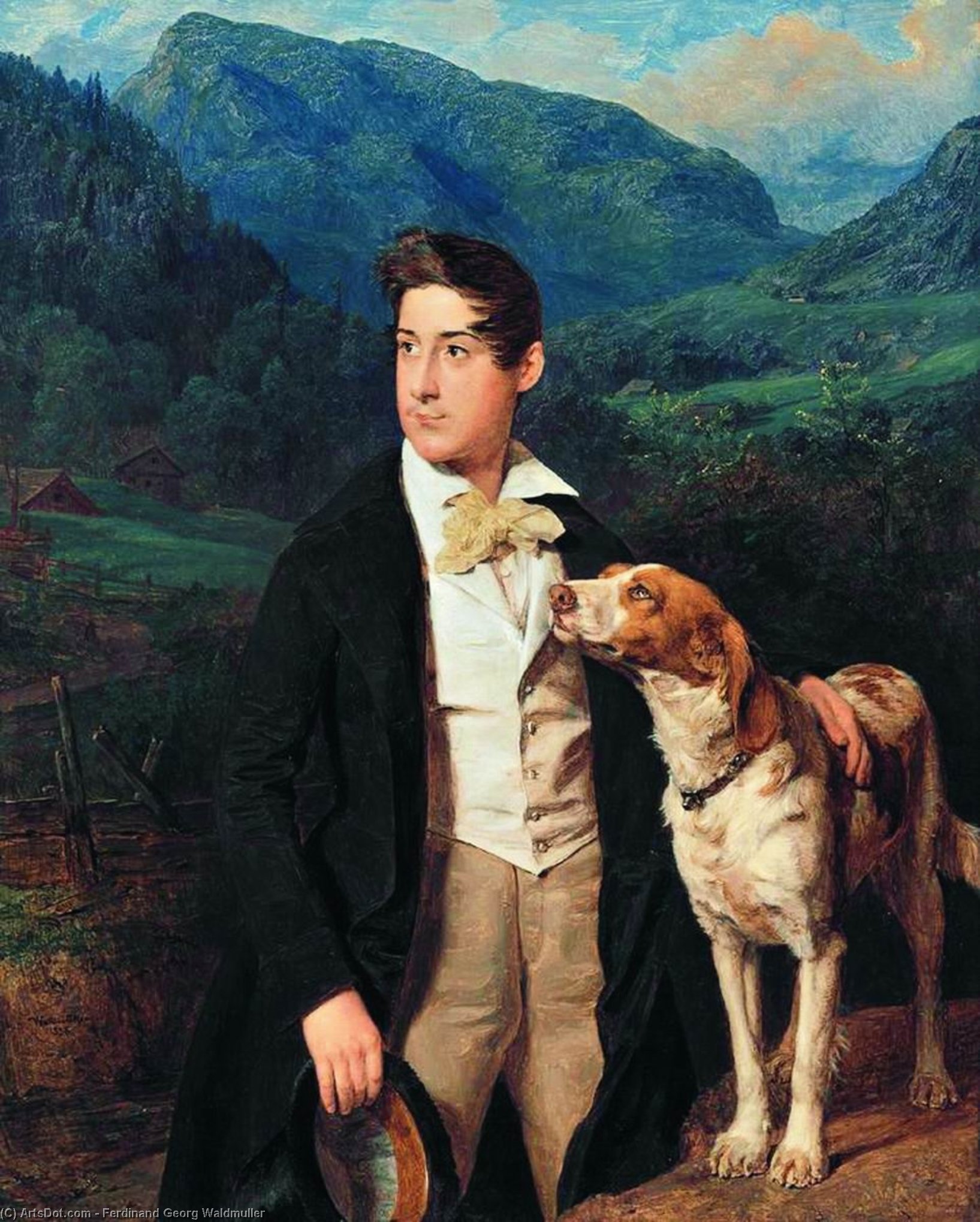 Buy Museum Art Reproductions Waldmüller`s Son Ferdinand with Dog, 1836 by Ferdinand Georg Waldmuller (1793-1865, Austria) | ArtsDot.com