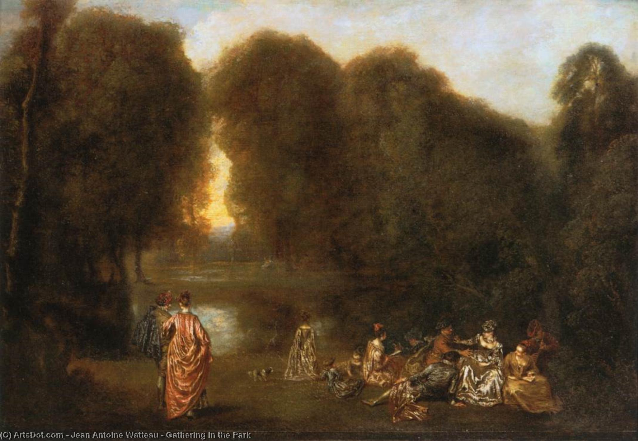 Order Paintings Reproductions Gathering in the Park, 1716 by Jean Antoine Watteau (1684-1721, France) | ArtsDot.com