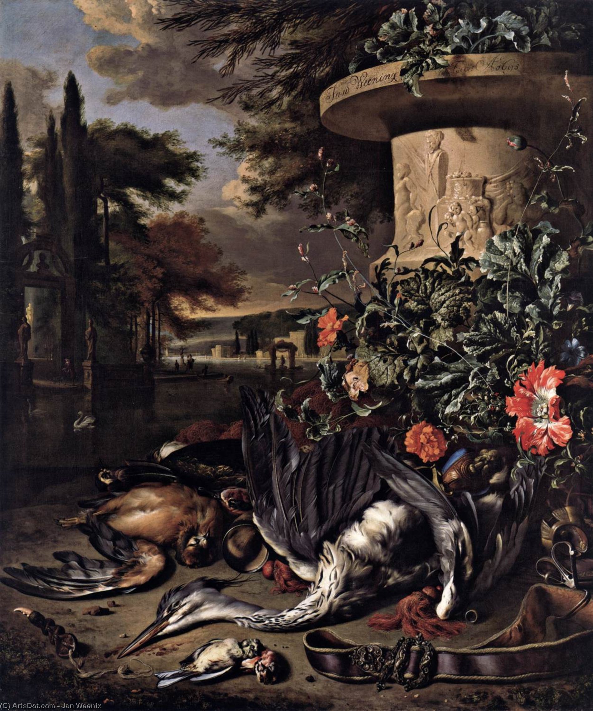 Order Paintings Reproductions Gamepiece with a Dead Heron, 1695 by Jan Weenix (1641-1719, Netherlands) | ArtsDot.com