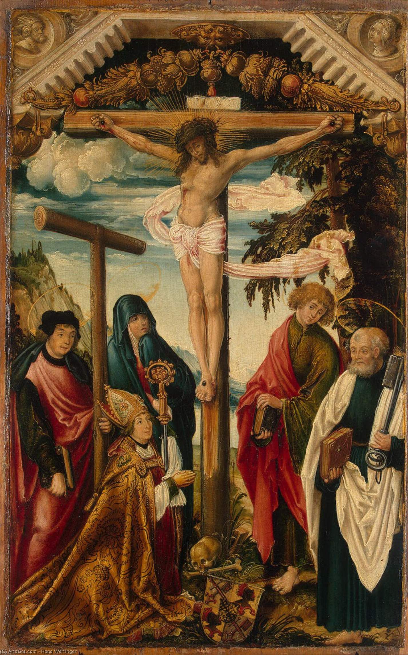 Buy Museum Art Reproductions Crucifixion with Saints and Donor by Hans Wertinger (1465-1533, Germany) | ArtsDot.com