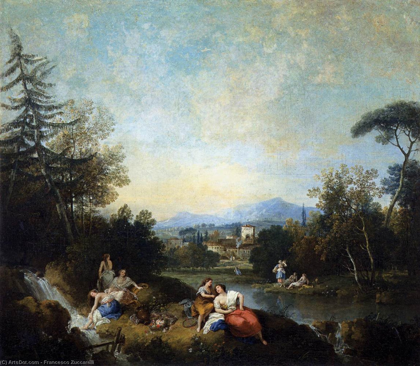 Buy Museum Art Reproductions Landscape with Girls at the River, 1760 by Francesco Zuccarelli (1702-1788, Italy) | ArtsDot.com