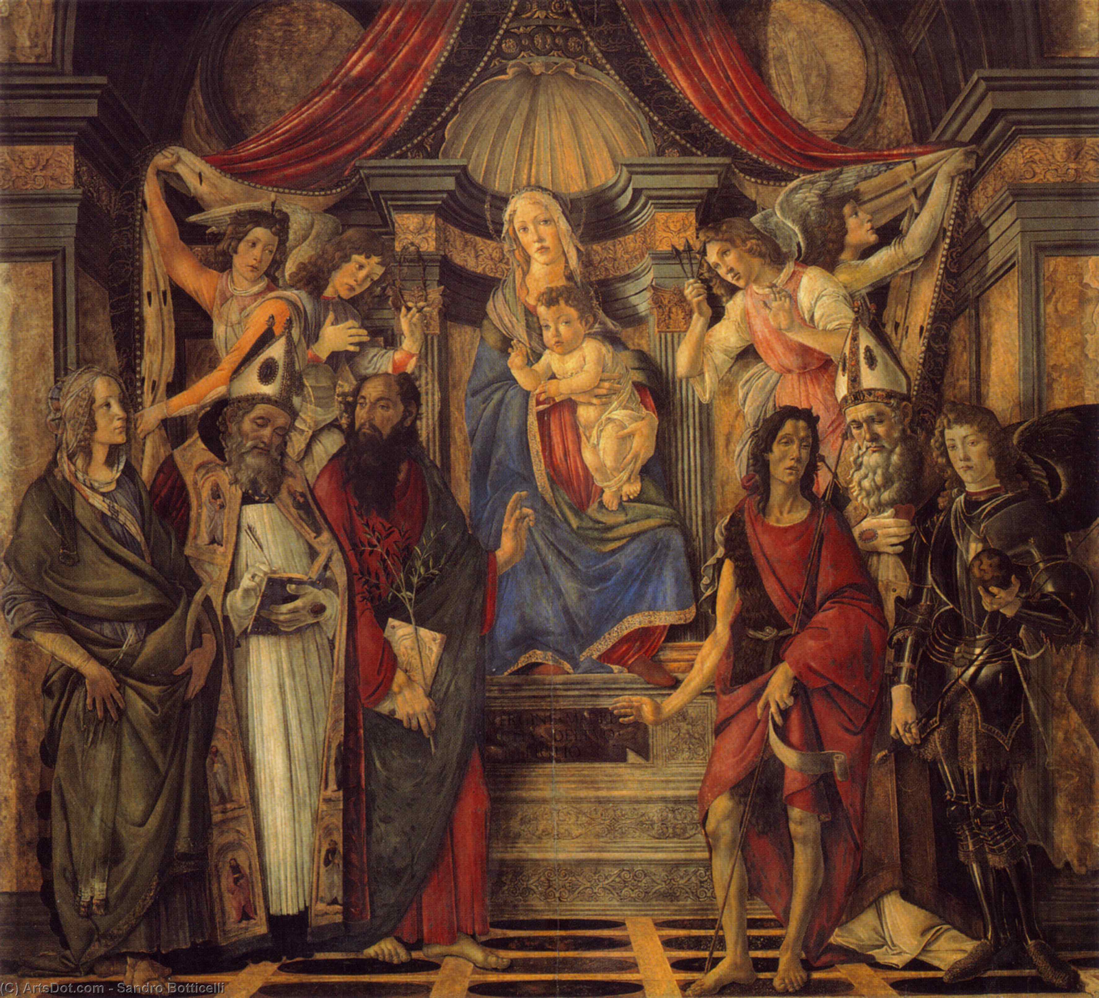 順序 絵画のコピー 4つの天使と6つの聖人とのバージンと子供(パラ・ディ・サン・バーナバ), 1488 バイ Sandro Botticelli (1445-1510, Italy) | ArtsDot.com