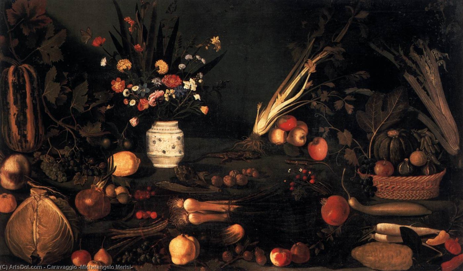 Order Oil Painting Replica Still-Life with Flowers and Fruit, 1590 by Caravaggio (Michelangelo Merisi) (1571-1610, Spain) | ArtsDot.com