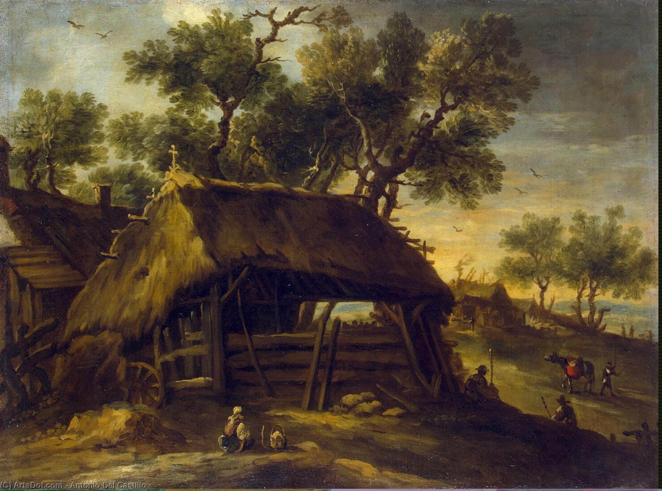 Order Oil Painting Replica Landscape with Huts, 1650 by Antonio Del Castillo | ArtsDot.com