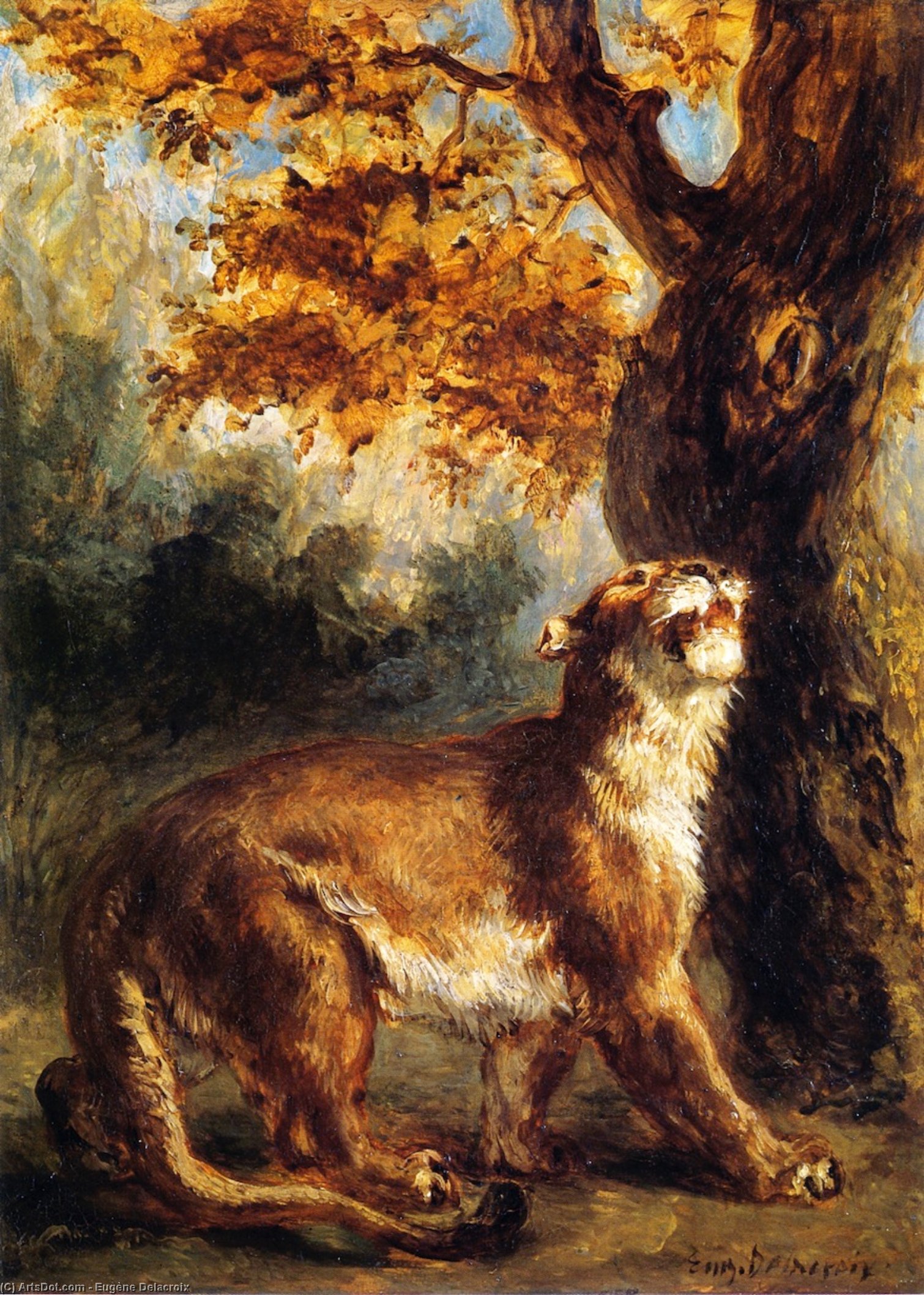 Buy Museum Art Reproductions Lioness Stalking Its Prey (also known as Lioness Standing by a Tree), 1852 by Eugène Delacroix (1798-1863, France) | ArtsDot.com