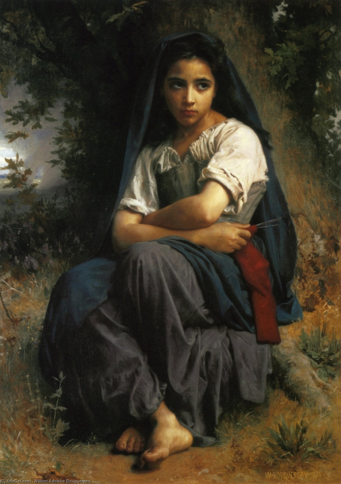 Order Oil Painting Replica The Little Knitter, 1875 by William Adolphe Bouguereau (1825-1905, France) | ArtsDot.com