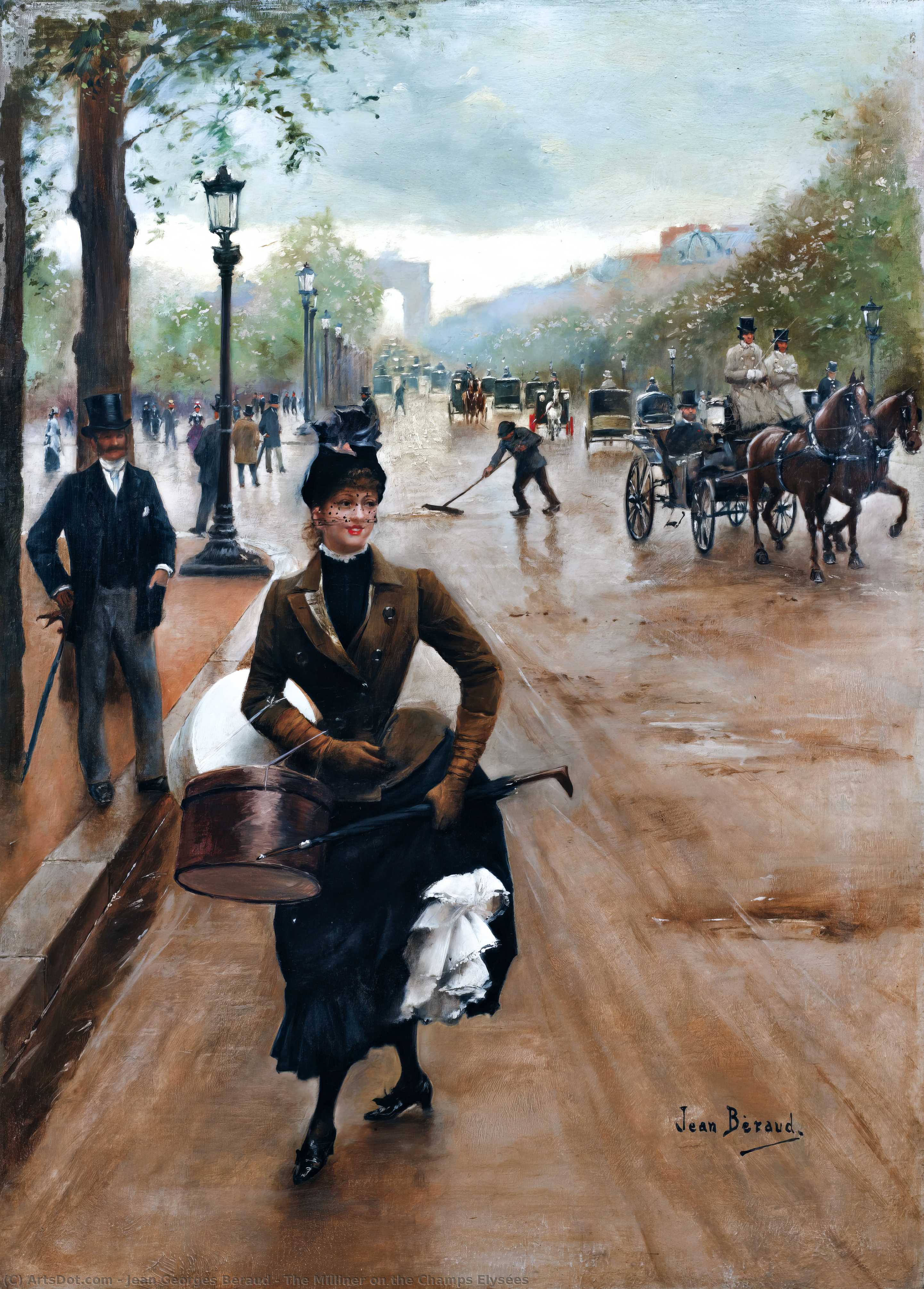 Order Oil Painting Replica The Milliner on the Champs Elysées by Jean Georges Béraud (1849-1936, France) | ArtsDot.com